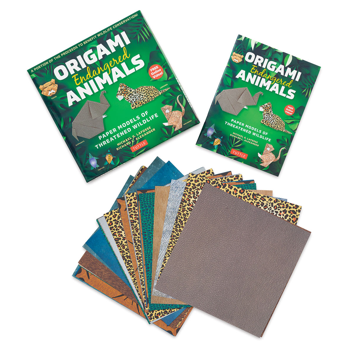 Origami Endangered Animals - Package, Instructions and sheets of paper in fan