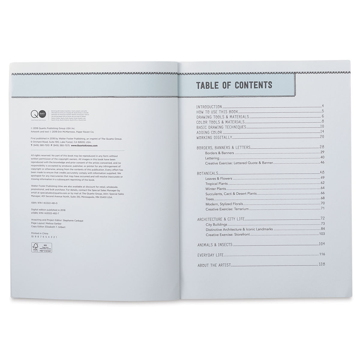 Art Starts with a Line - Inside spread of Table of Contents