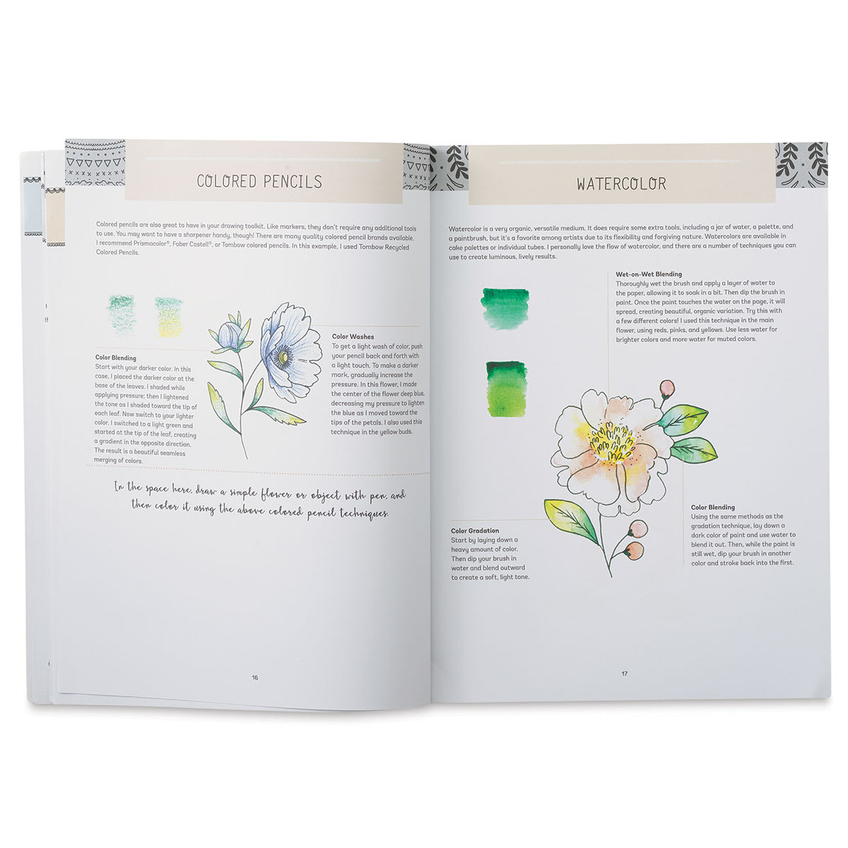 Art Starts with a Line - Inside spread discussing drawing materials