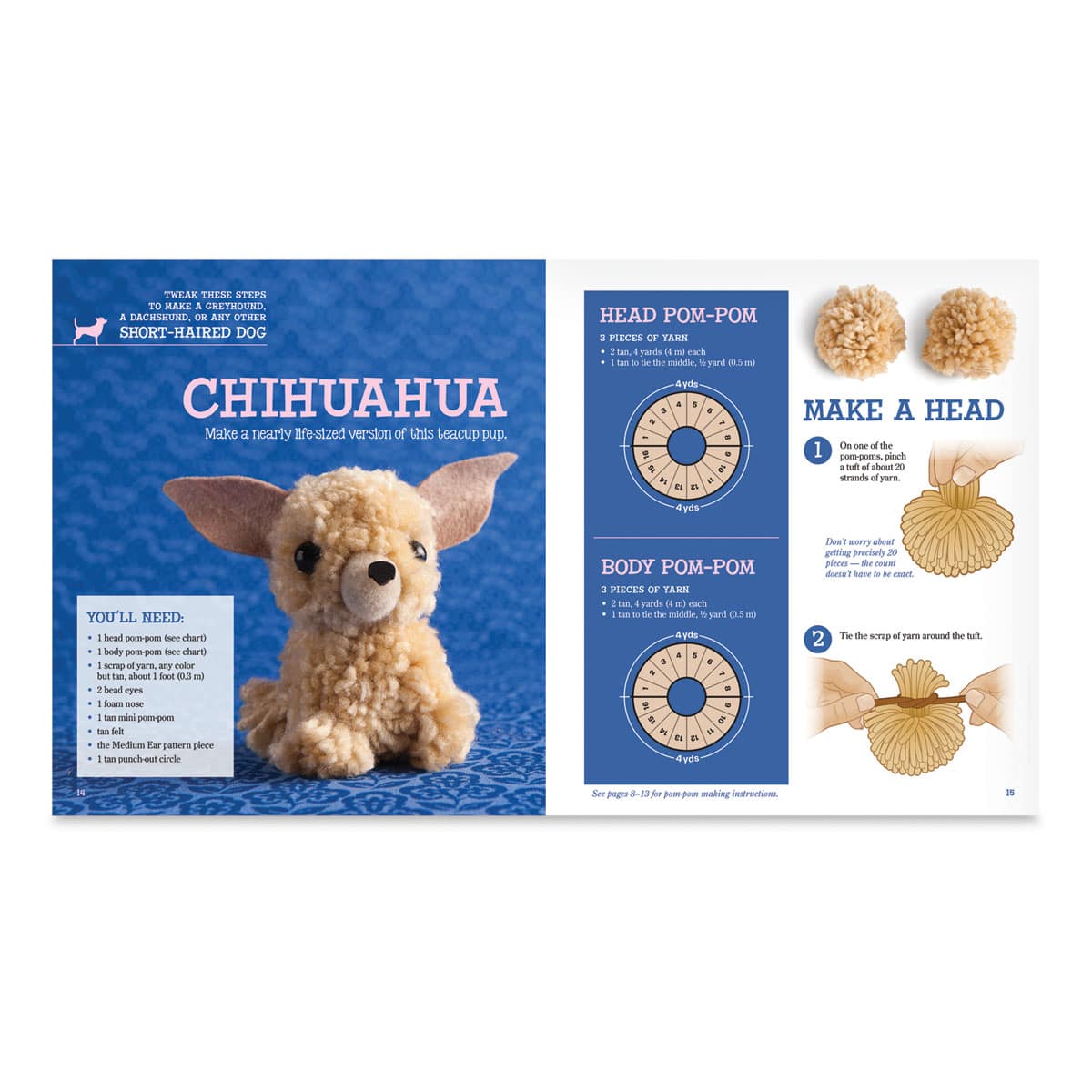 Klutz Pom-Pom Puppies - Inside spread of instructions on how to make a  Pom-Pom Chihuahua 