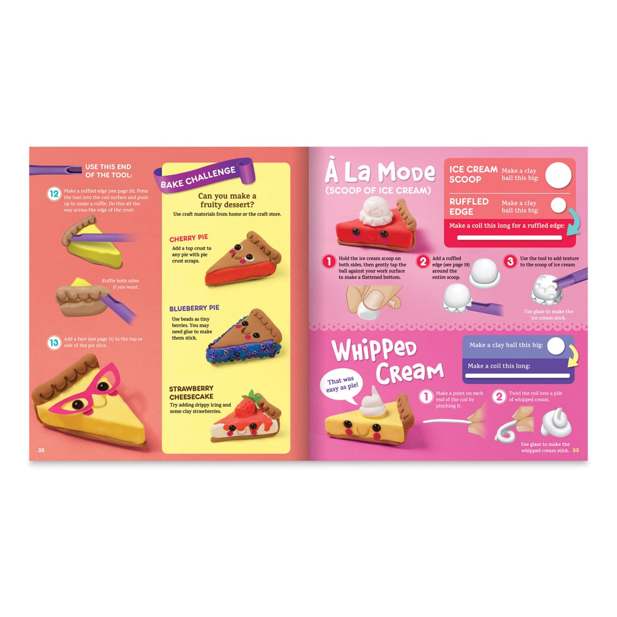 Klutz Mini Bake Shop - Inside Spread of directions showing how to sculpt and decorate clay pies