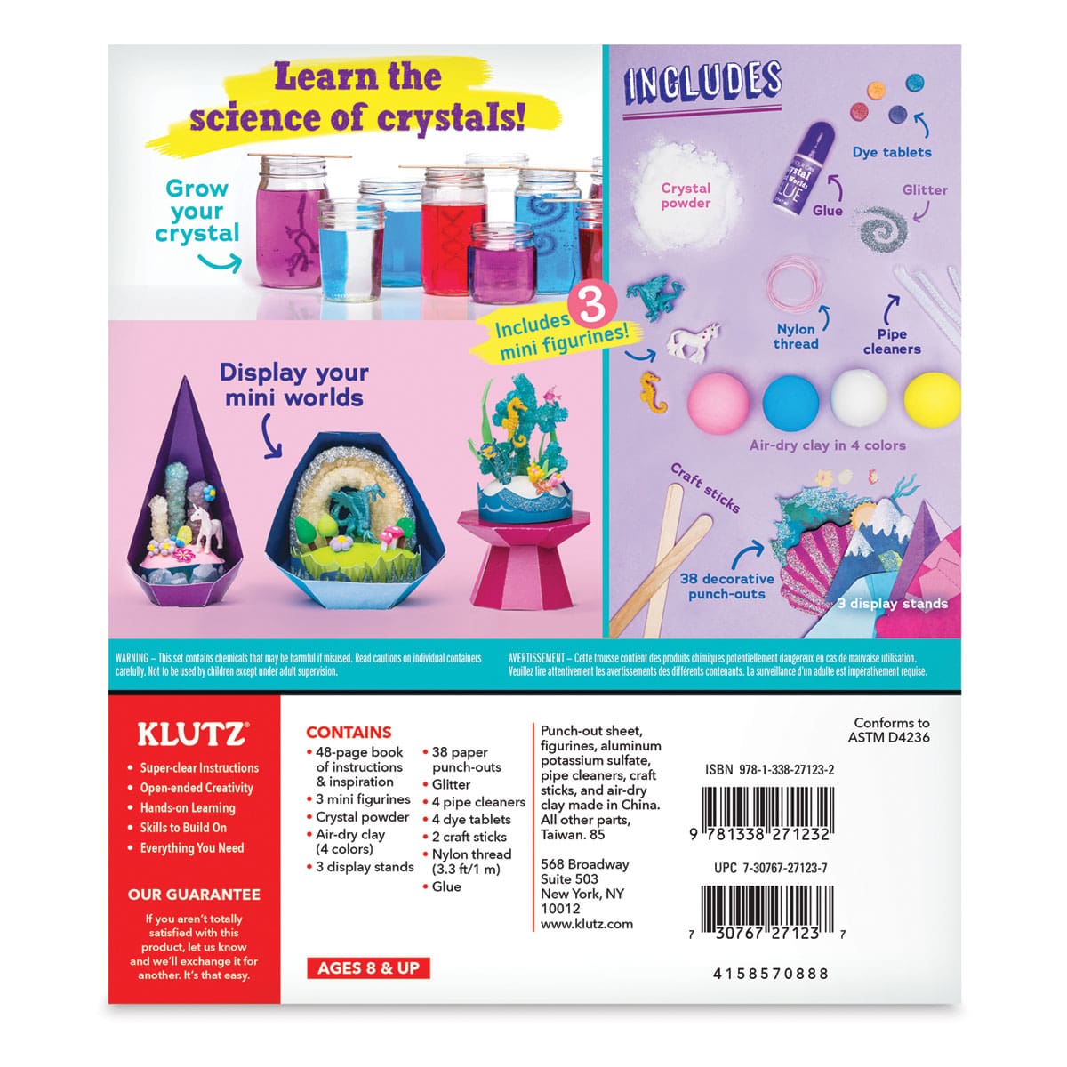 Klutz Grow Your Own Crystal Mini Worlds - Back of package showing components