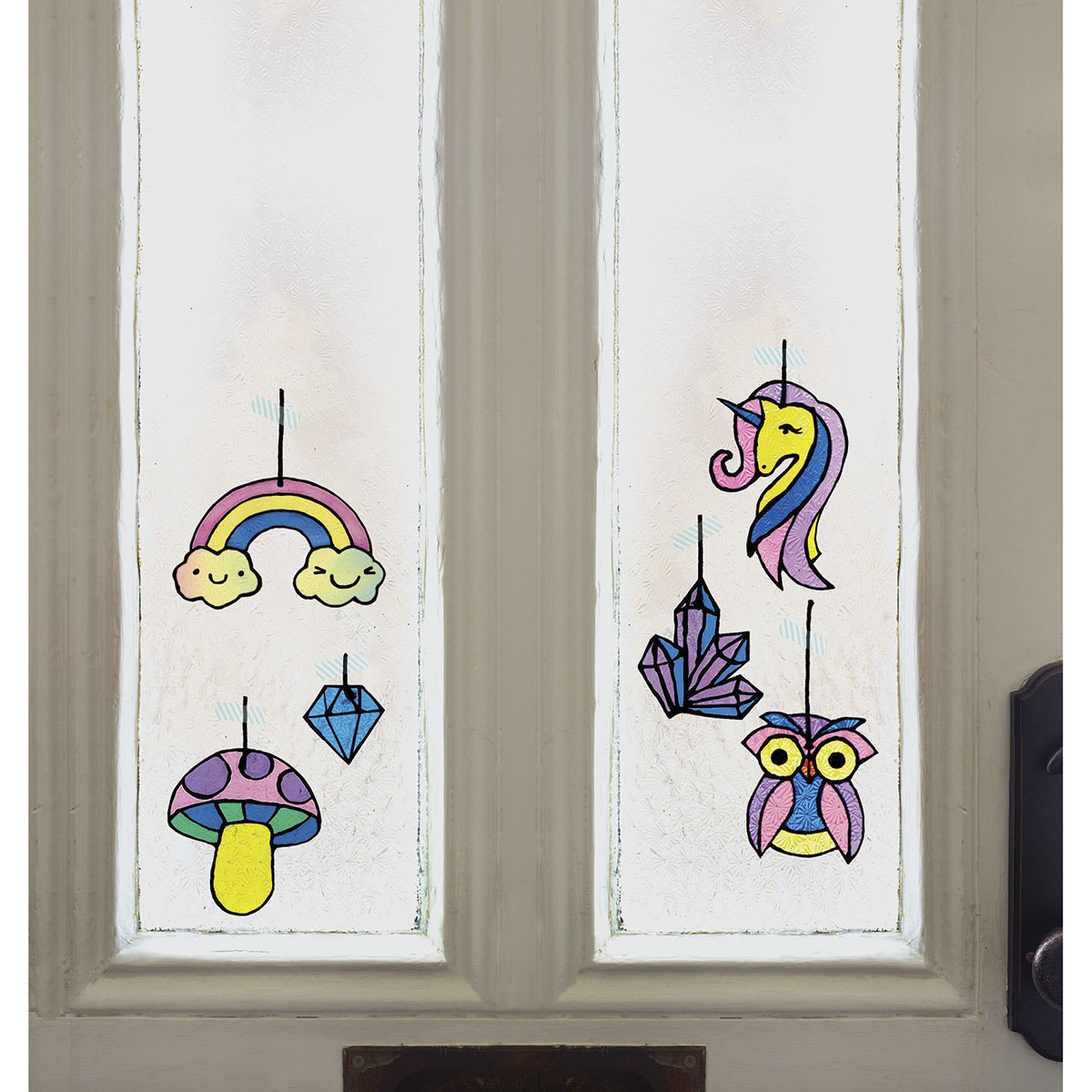 Klutz Sun Catchers - SIx finished Sun Catchers in window