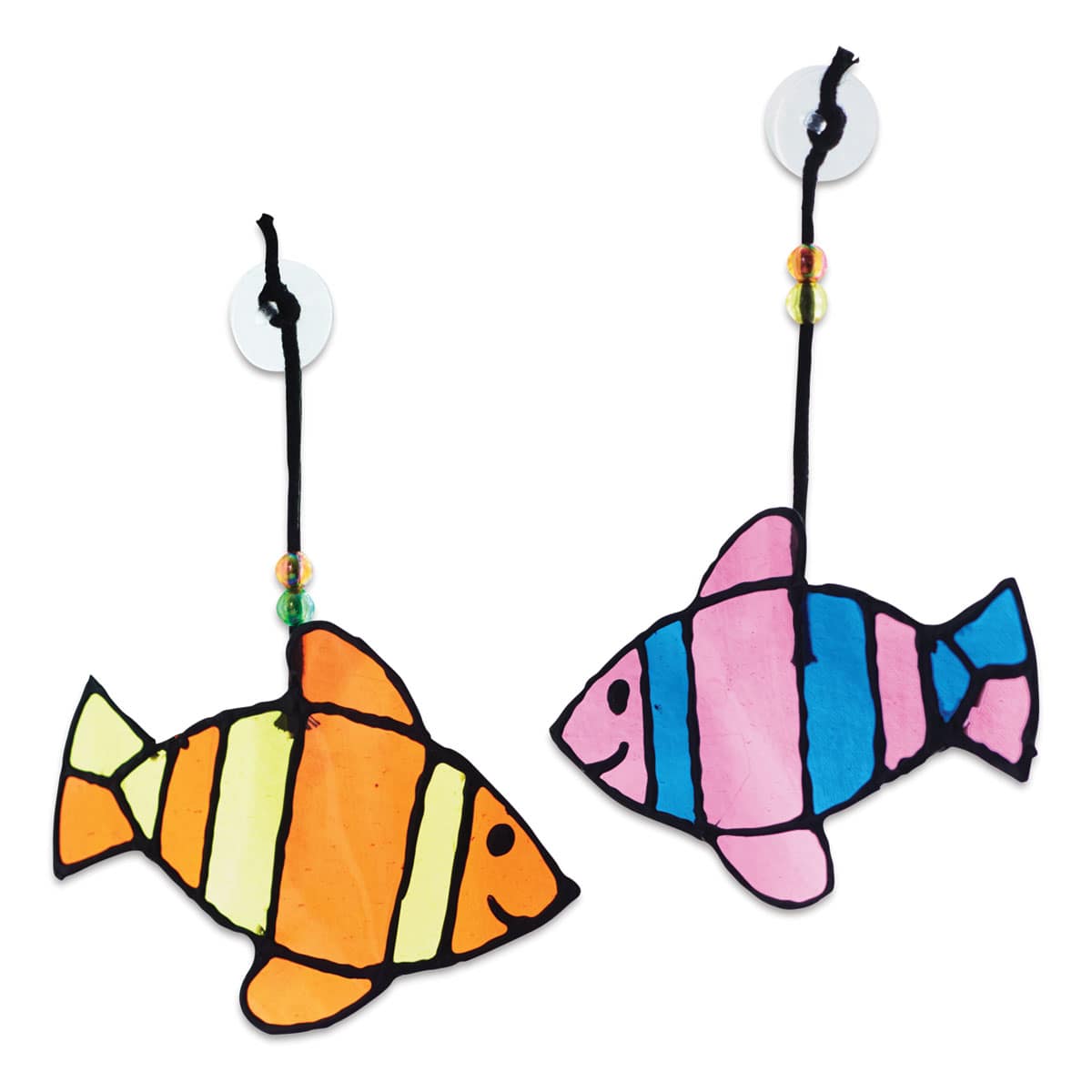 Klutz Sun Catchers - 2 finished fish Sun Catchers hanging from suction cups