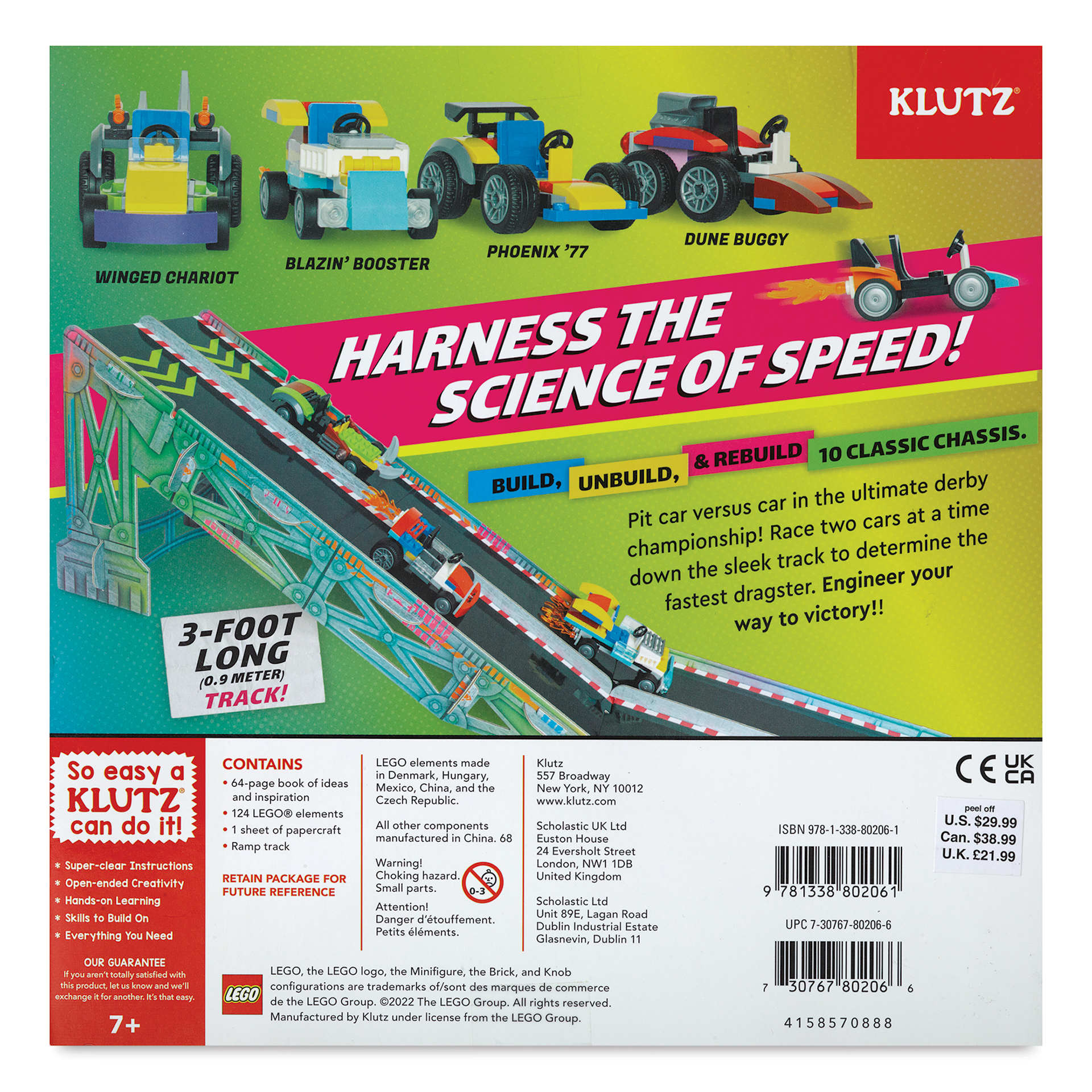 Klutz LEGO Race Cars Kit, back of kit