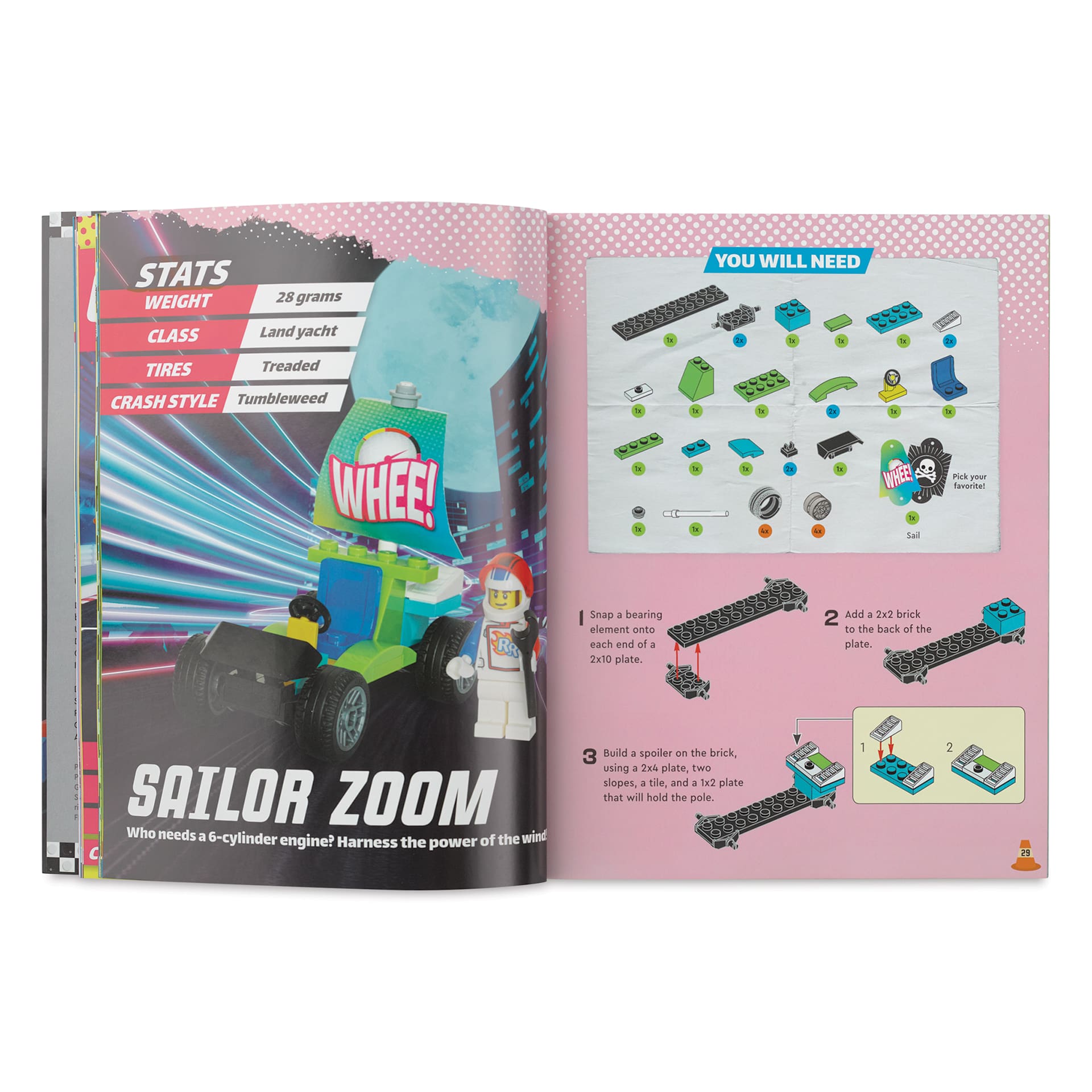 Klutz LEGO Race Cars Kit, sailor zoom instructions