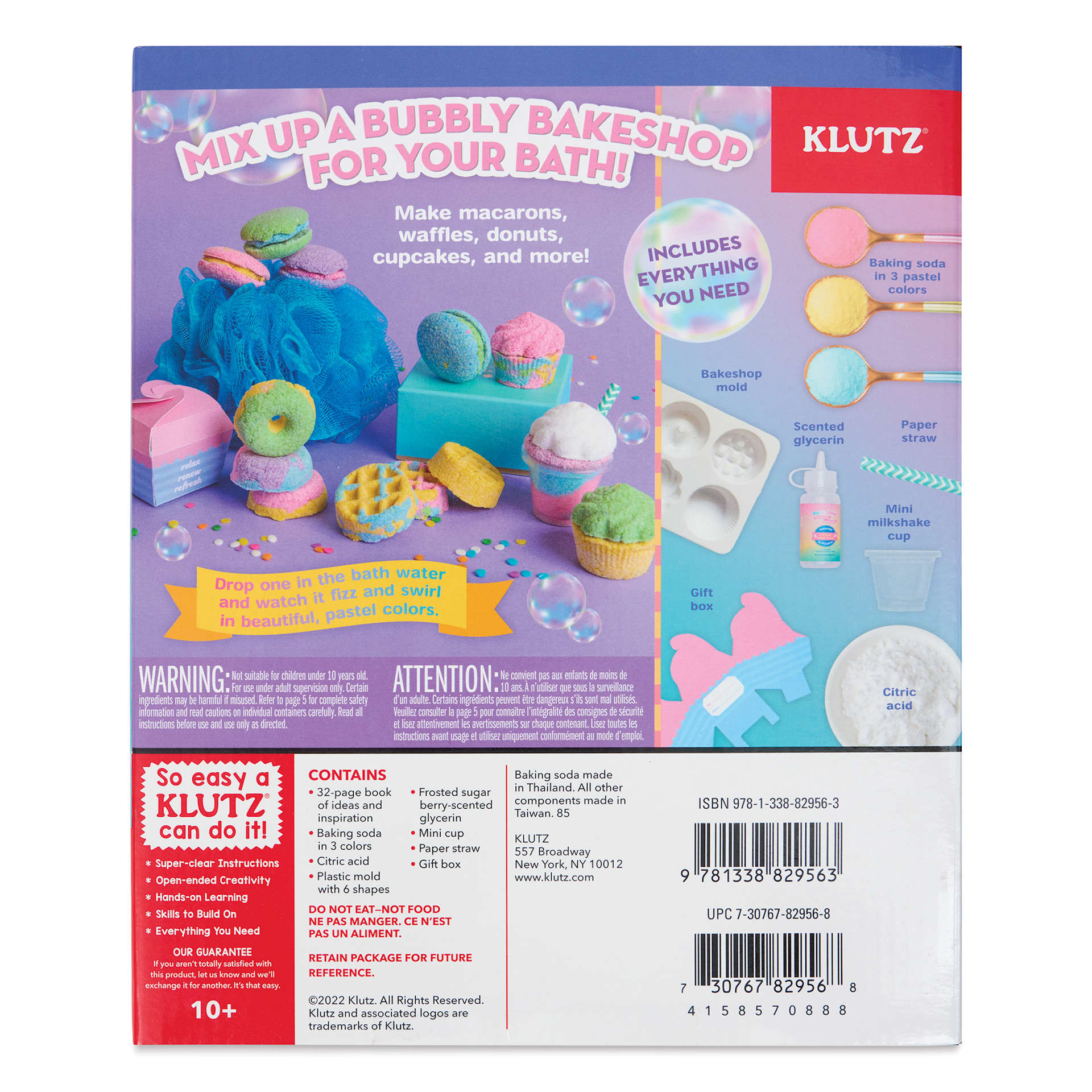 Klutz Bath Bomb Scented Bakery Kit, back of packaging