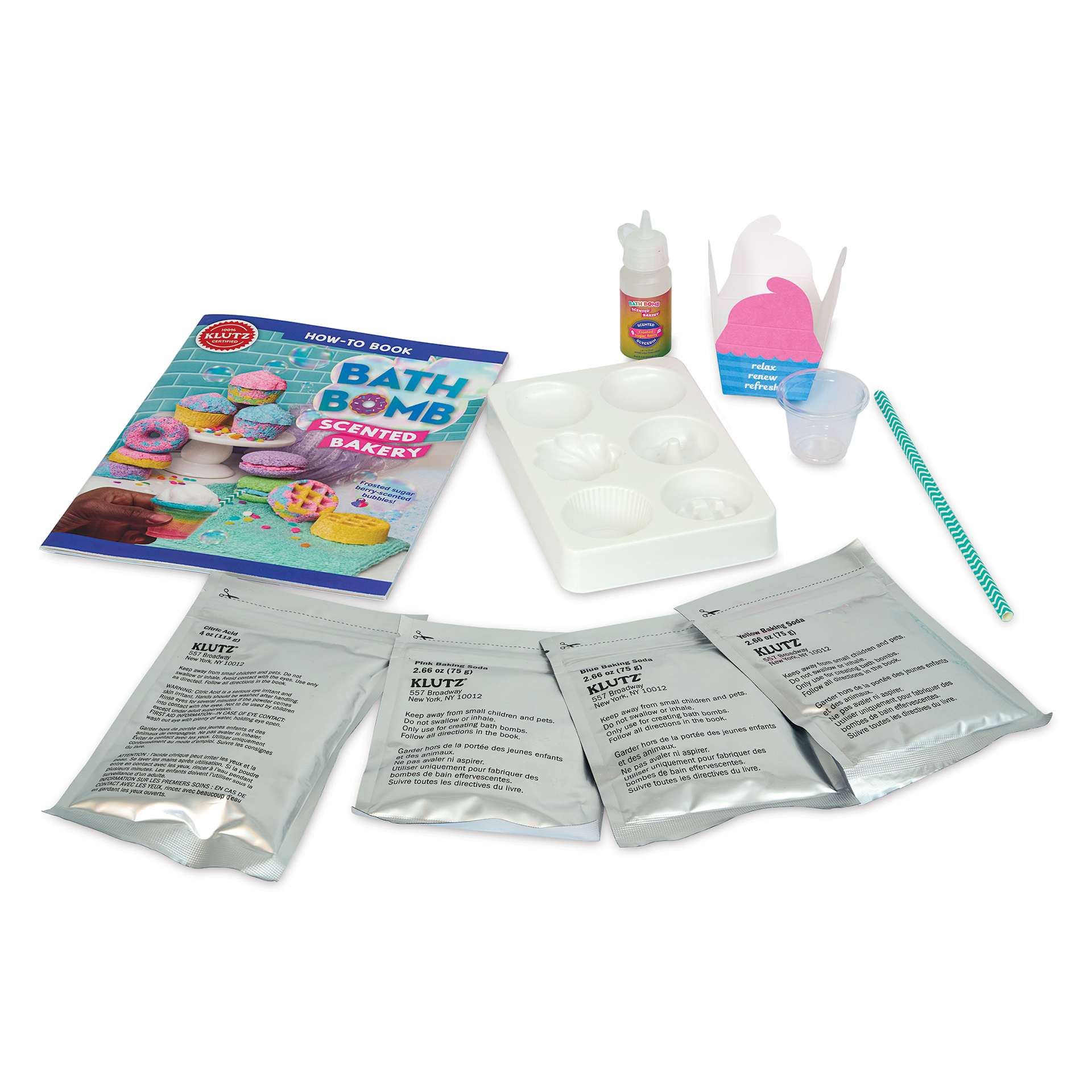 Klutz Bath Bomb Scented Bakery Kit, kit contents