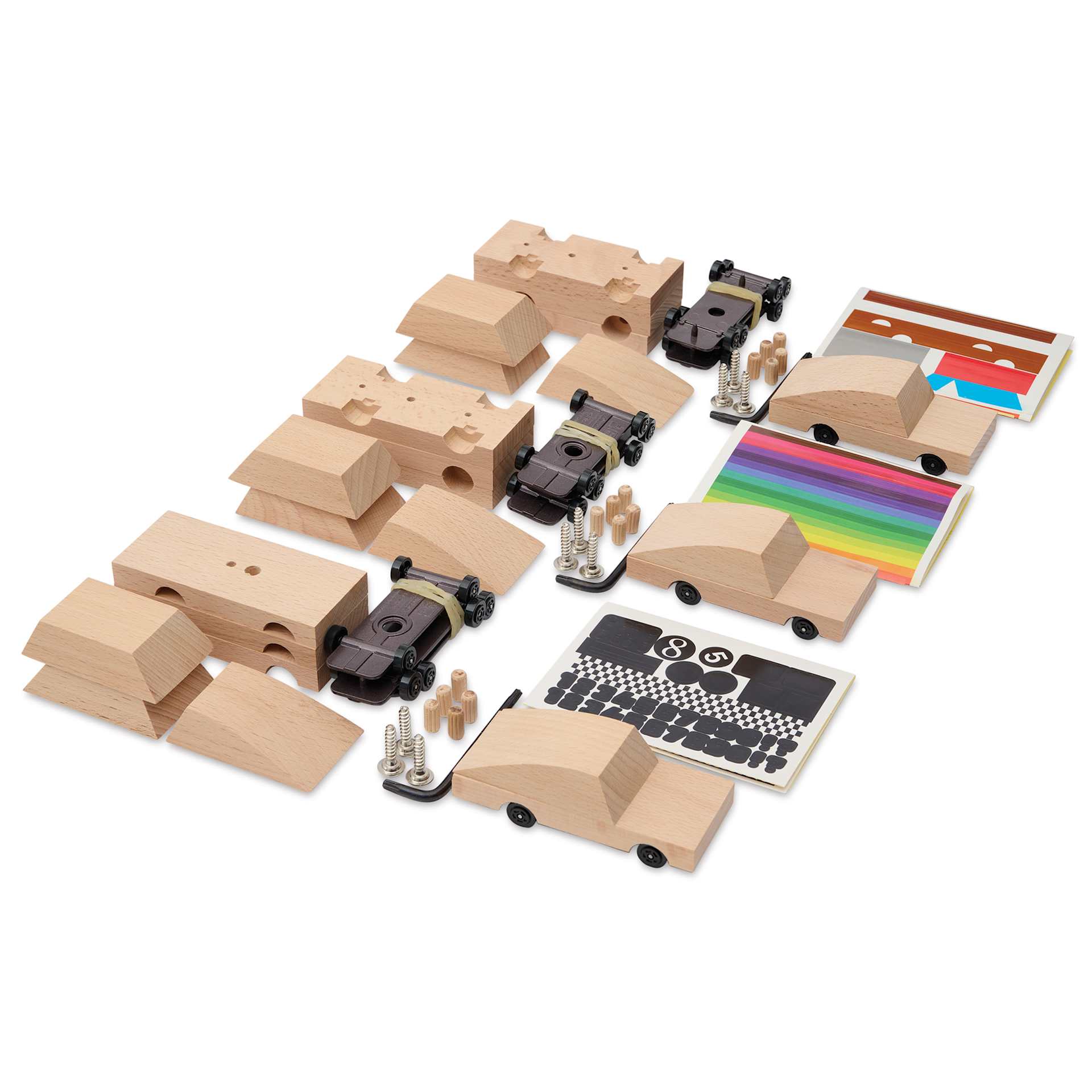 Candylab Castor Wooden Car Kit - Kit of 12, constructed cars