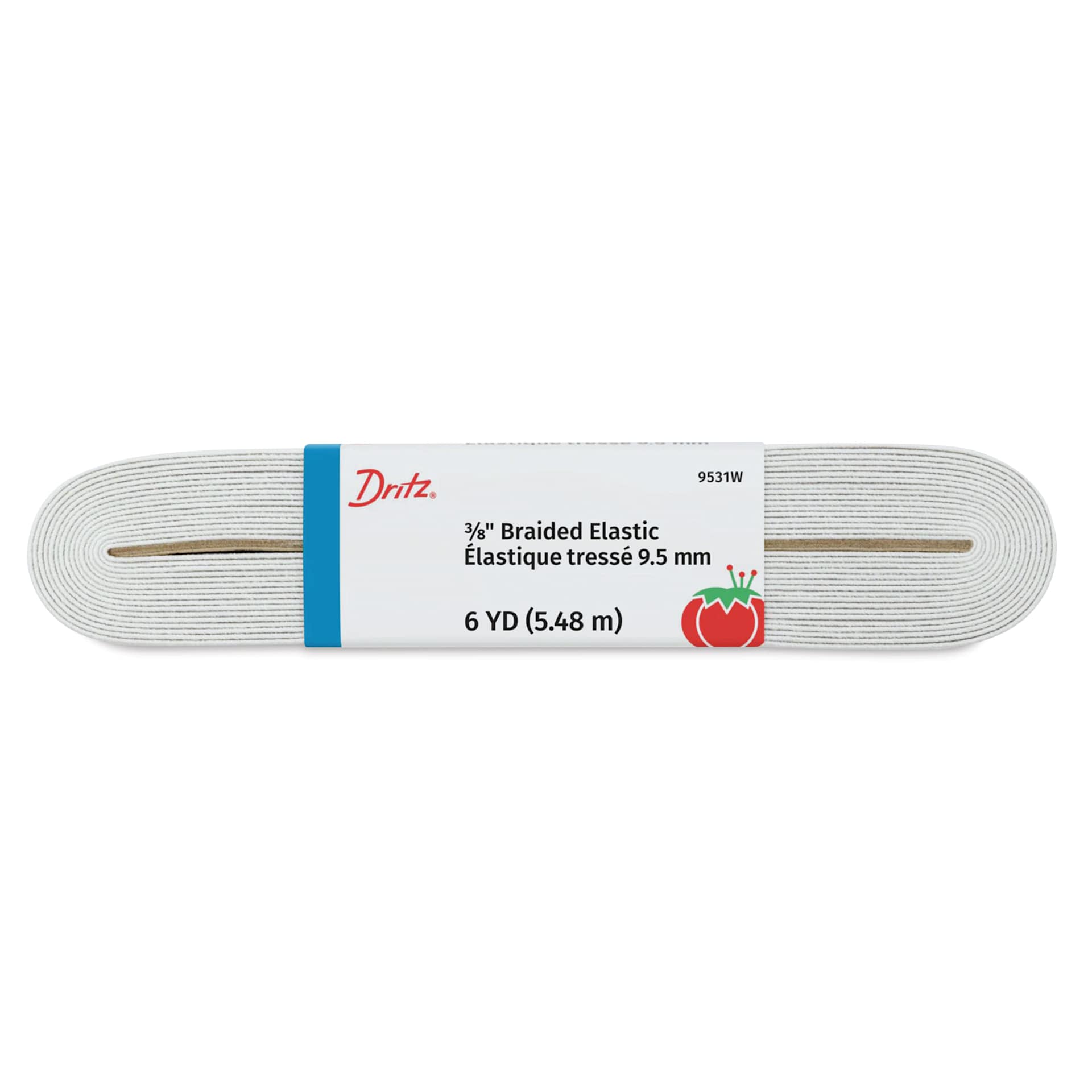 Dritz Braided Elastic - White, 3/8" X 6 yds with packaging