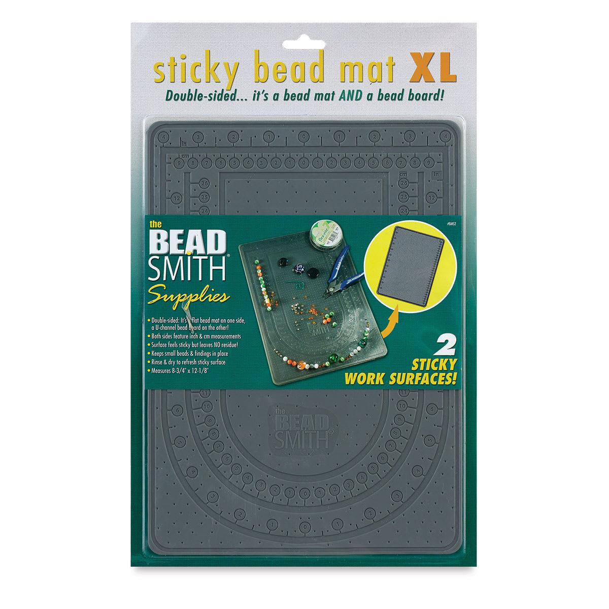 Beadsmith Sticky Bead Mat - Front of package of large Gray Mat
