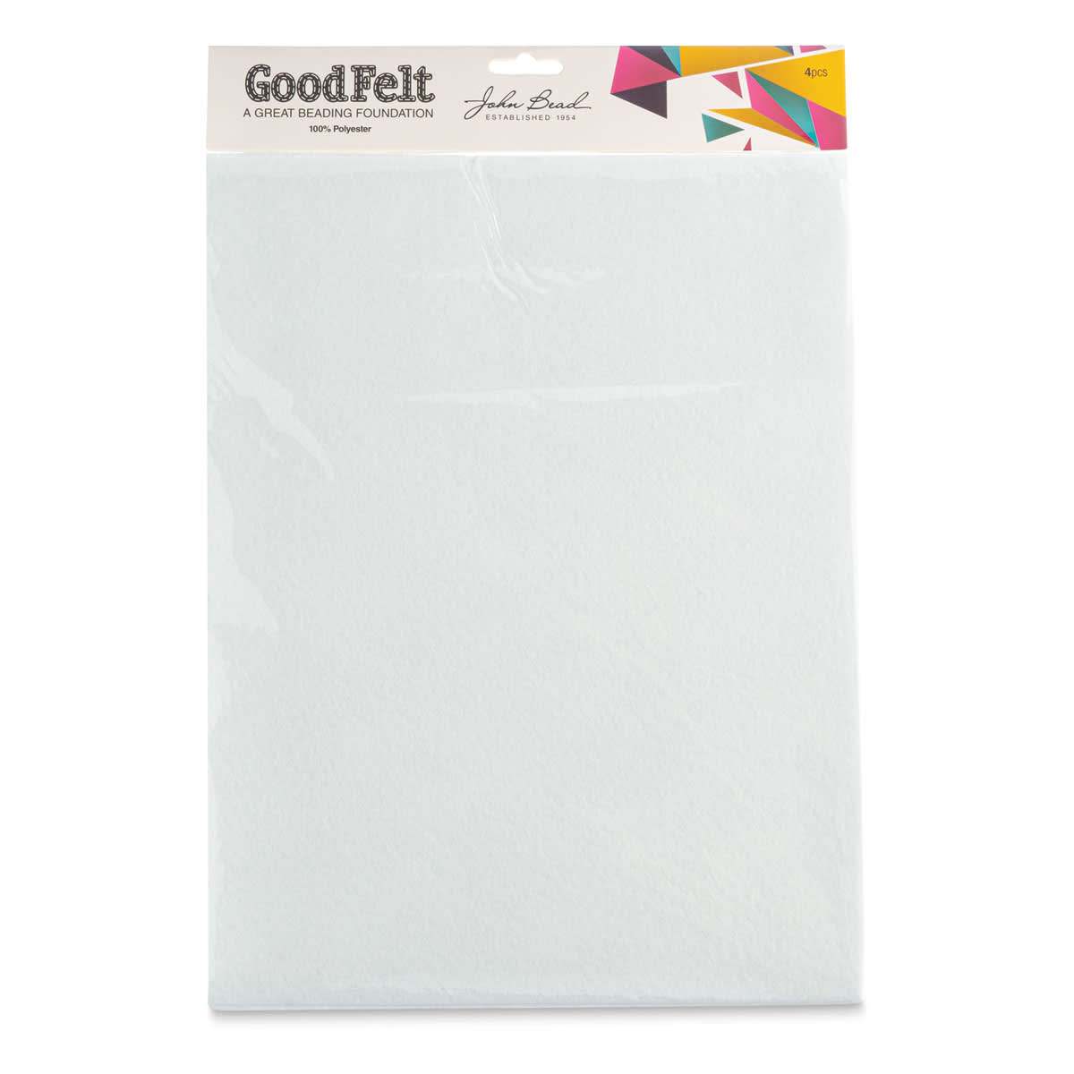 John Bead GoodFelt Beading Foundation - White, 4 sheets, 8-1/2" x 11" - front of packaging