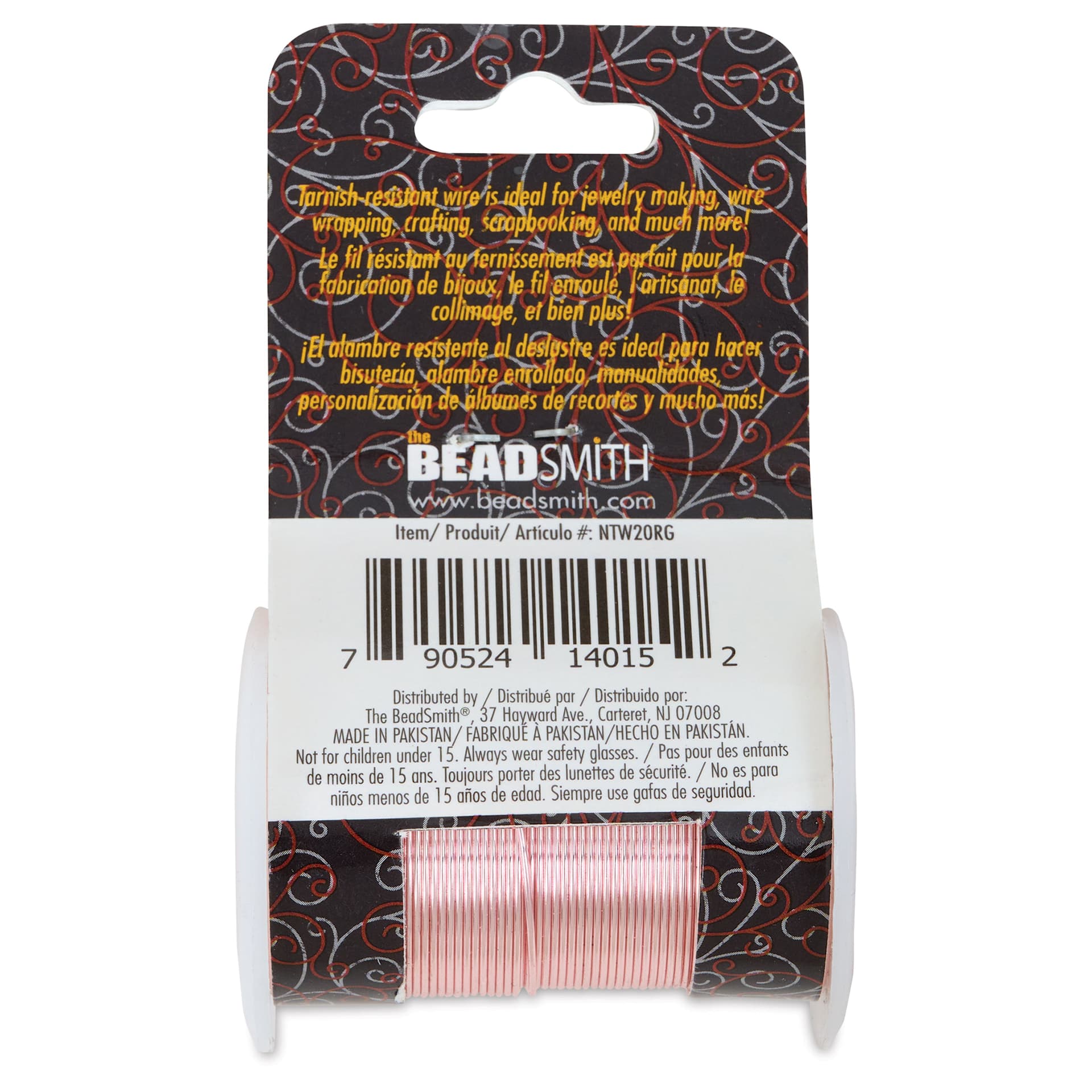 Beadsmith Wire Elements Tarnish-Resistant Wire - Rose Gold, back of the packaging