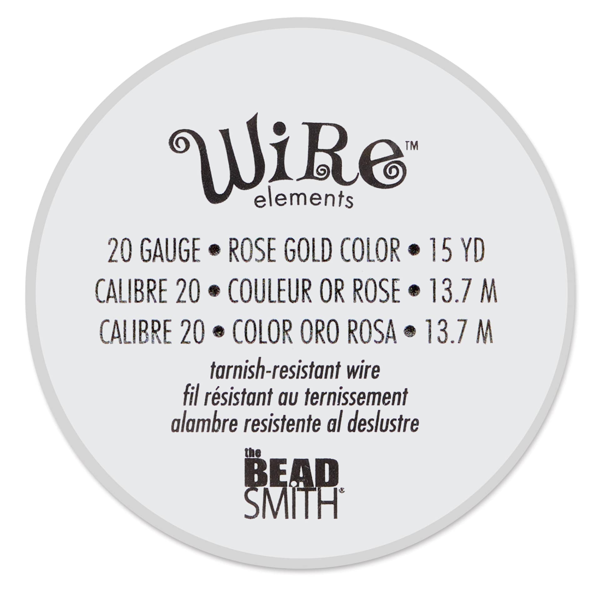 Beadsmith Wire Elements Tarnish-Resistant Wire - Rose Gold, side of the spool showing dimensions