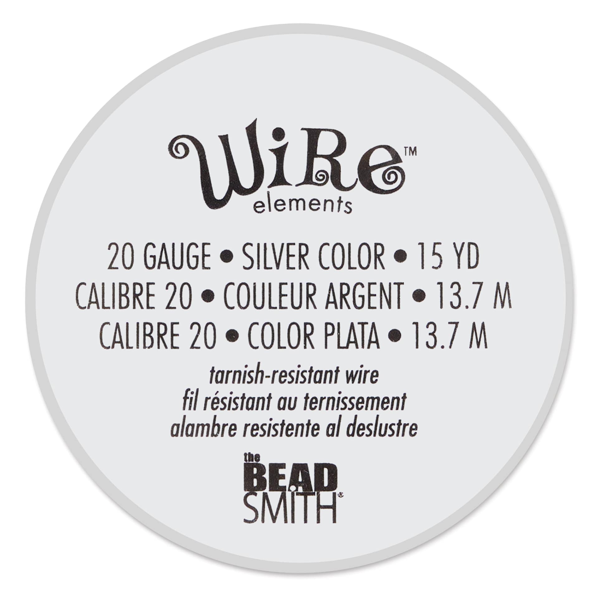 Beadsmith Wire Elements Tarnish-Resistant Wire - Silver, side of the spool showing dimensions