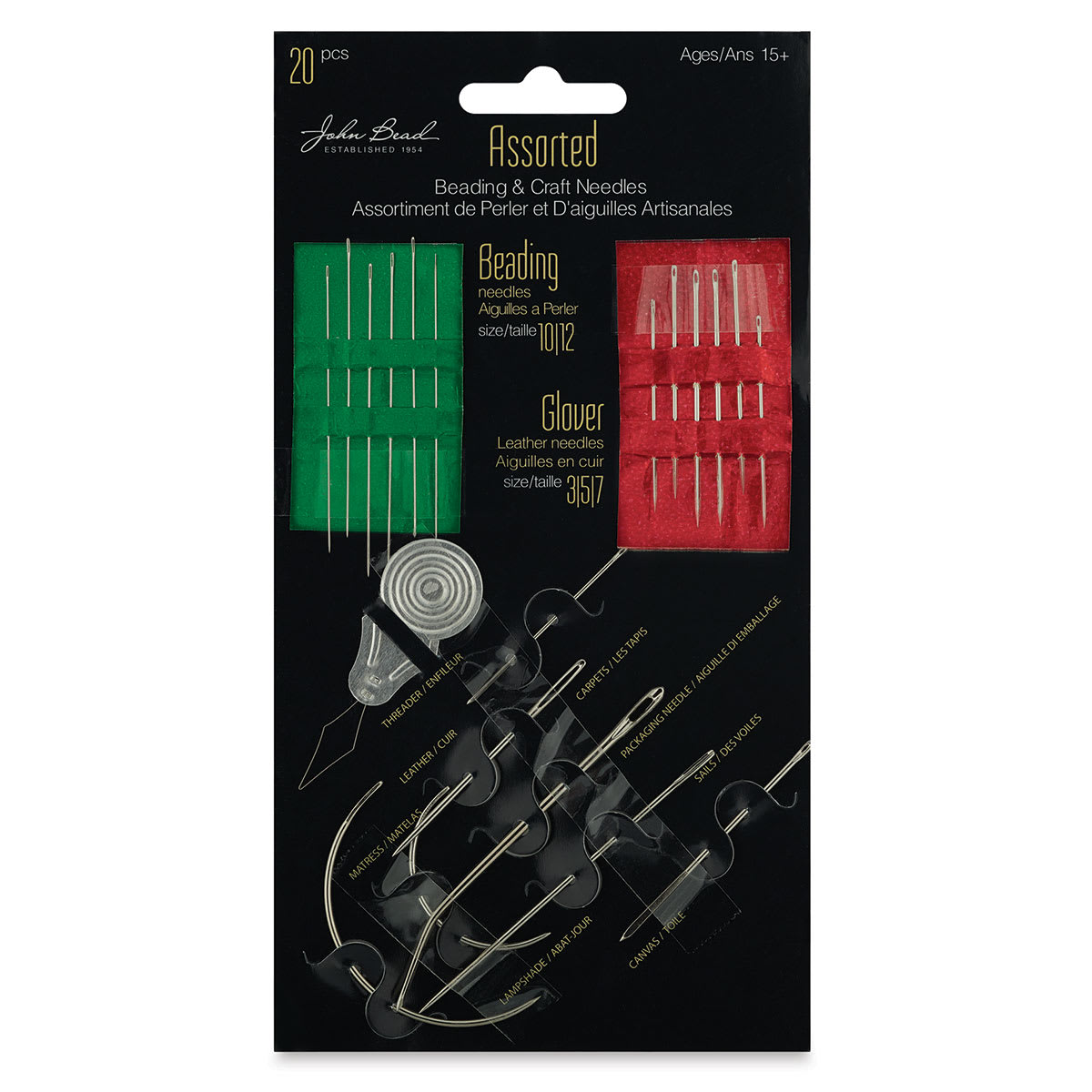John Bead Multi-Purpose Needles - Front of blister carded Needle package
