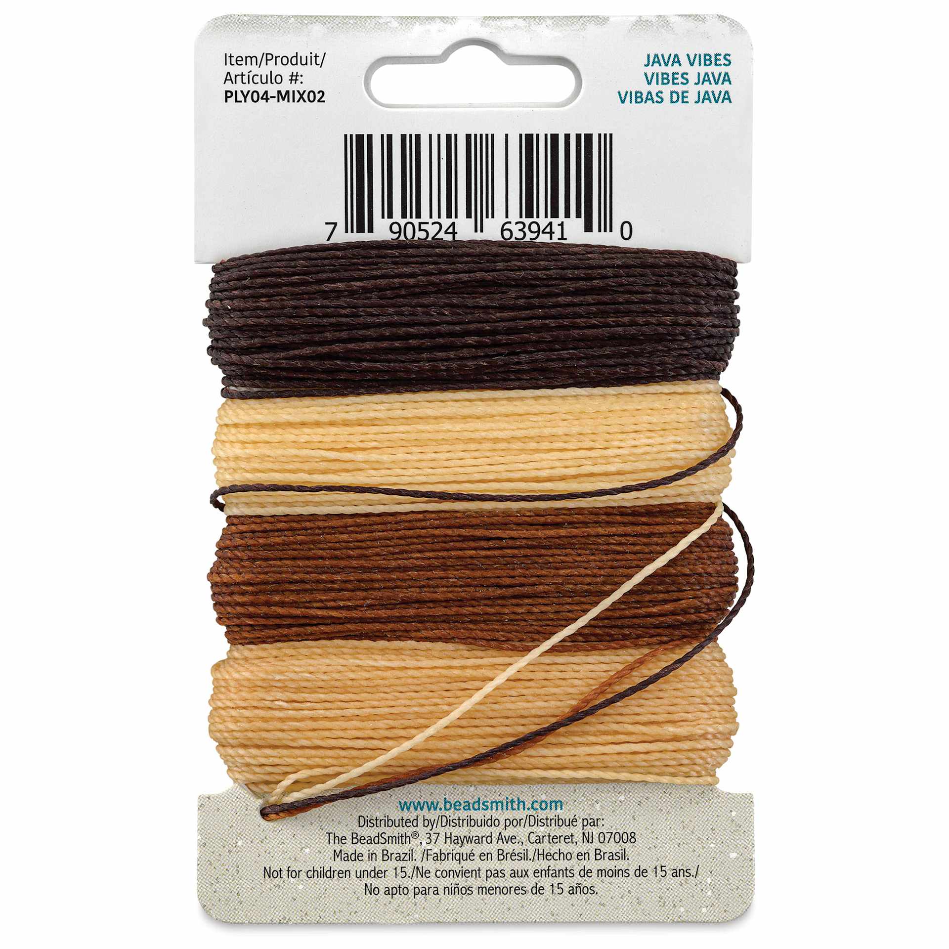 Beadsmith Knot-It Waxed Brazilian Cord - Java Vibes, back of the packaging