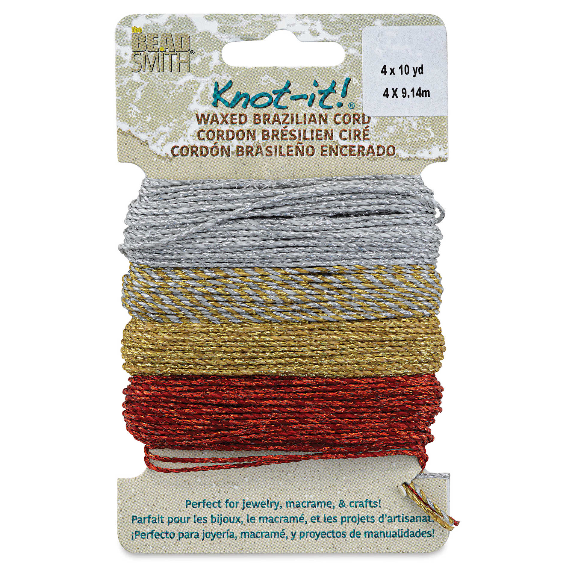 Beadsmith Knot-It Waxed Brazilian Cord - Metallics, front of the packaging