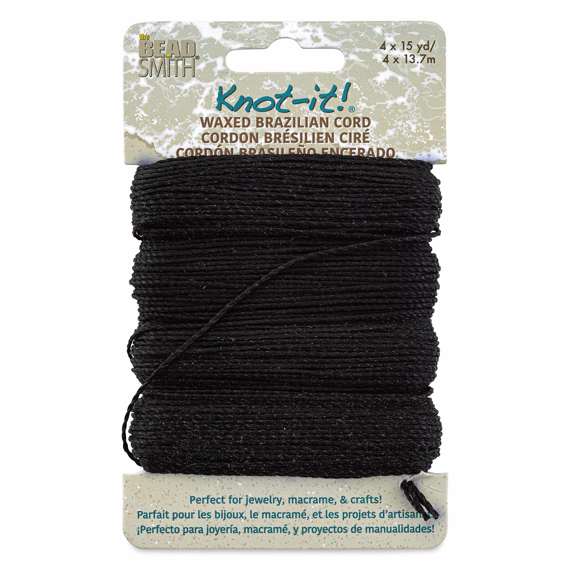 Beadsmith Knot-It Waxed Brazilian Cord - Black, Pkg of 4, front of the packaging
