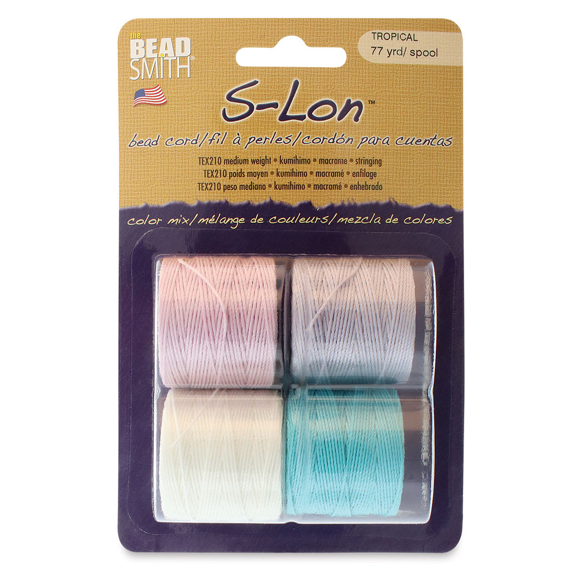 Beadsmith S-Lon Cord Pack - Pkg of 4, Tropical Colors