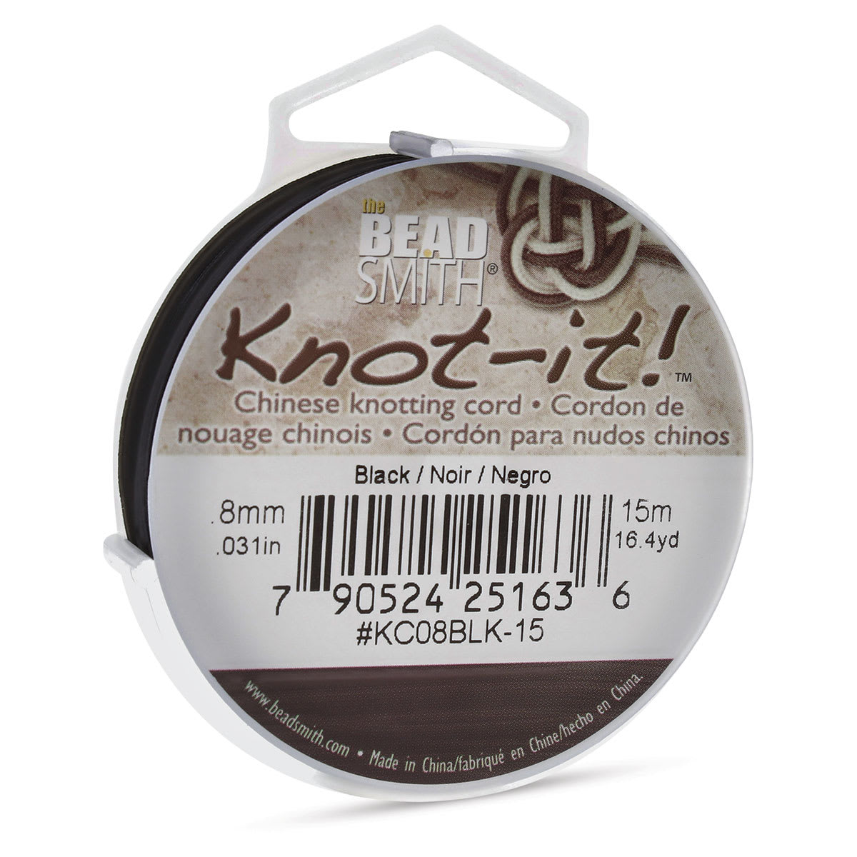 Chinese Knotting Cord - Slightly angled view of Black Spool with label