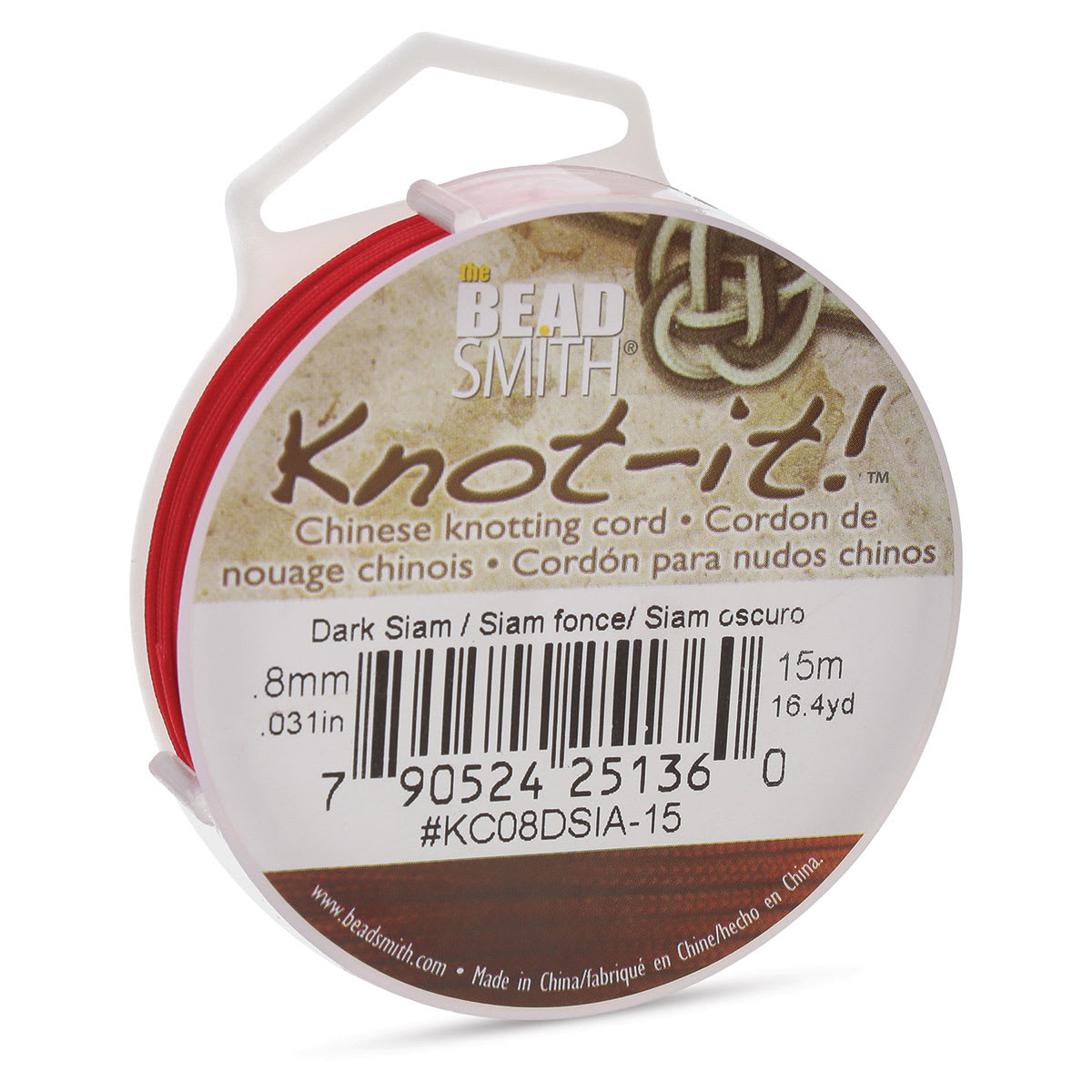 Chinese Knotting Cord - Slightly angled view of Dark Siam Spool with label