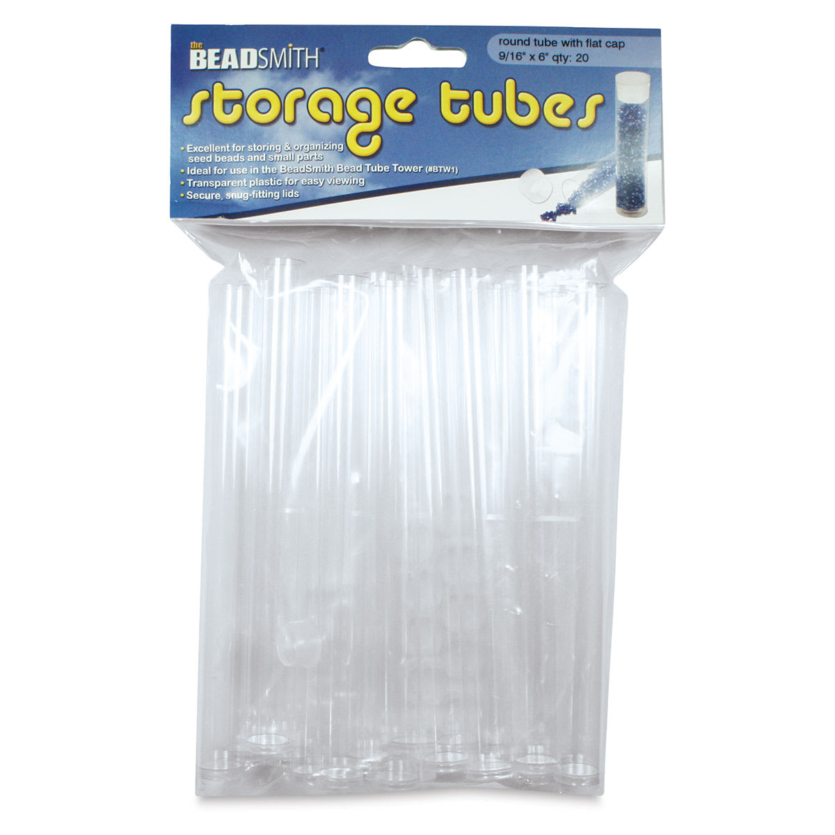 Beadsmith Bead Storage Tubes - Front of package of 20 6" Tubes