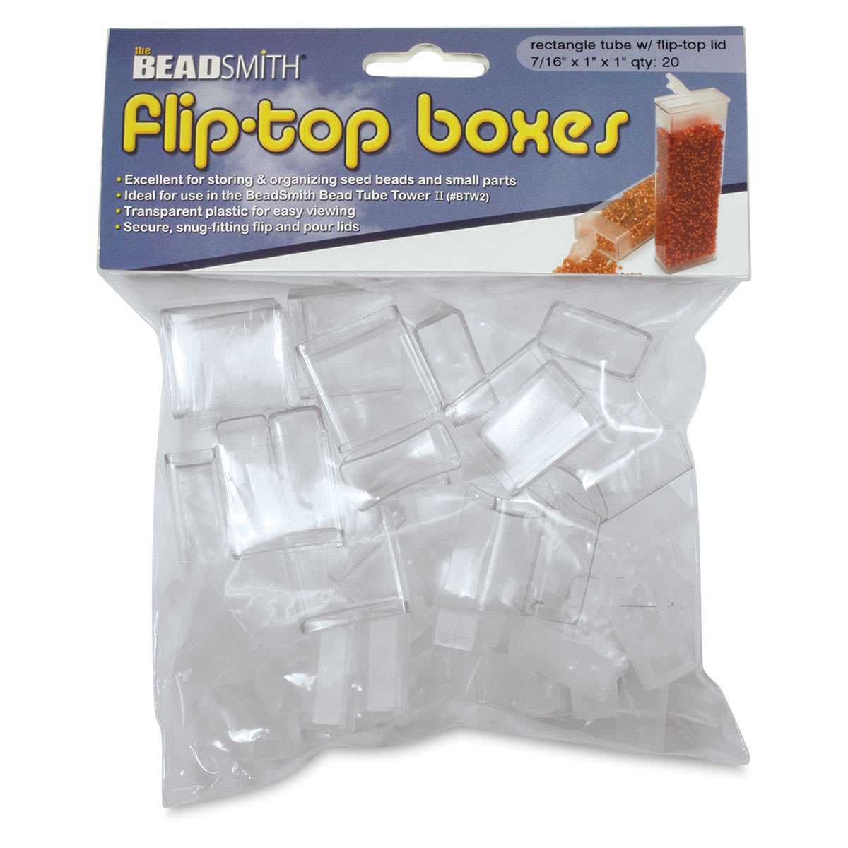 Beadsmith Bead Storage Boxes - Front view of bag of 20 1" tall Boxes