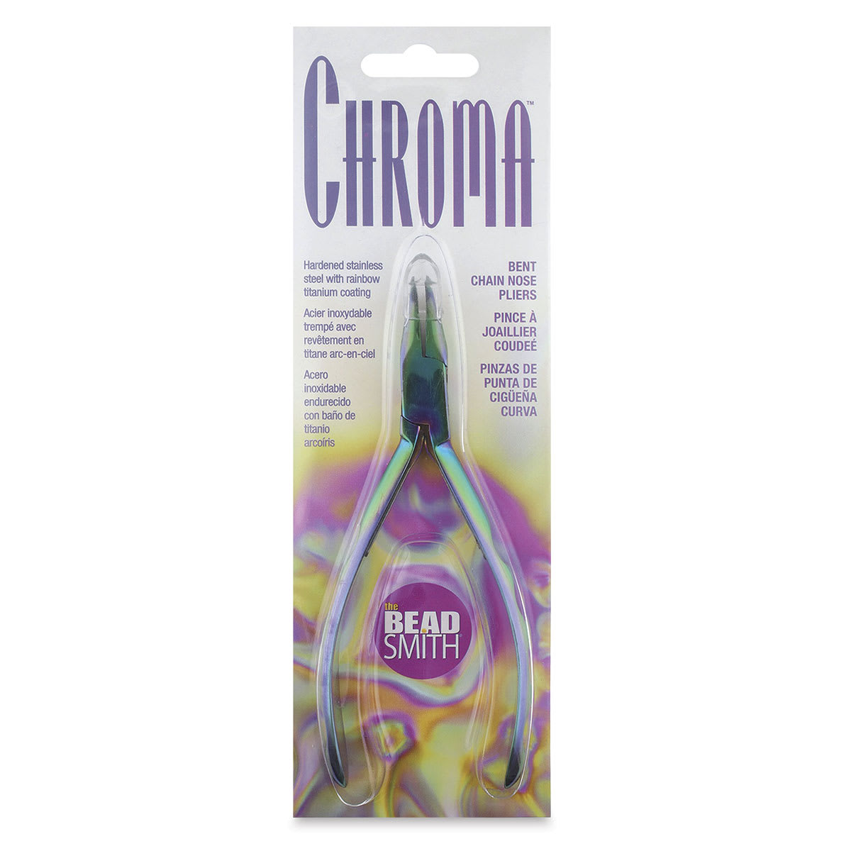 Beadsmith Chroma Bent Chain Nose Pliers, In packaging.
