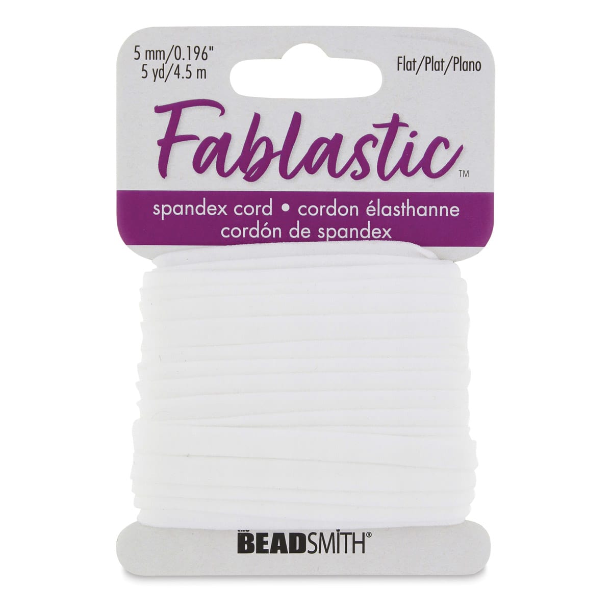 Fablastic Flat Stretch Cord - White, 5 mm W x 5 yds L