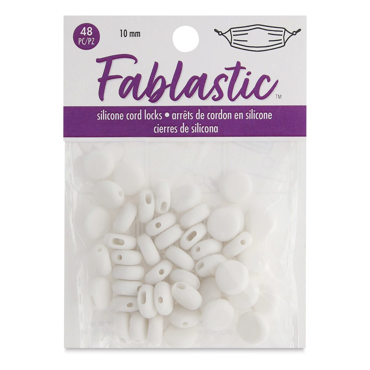 Silicone Cord Lock, White, Round, Package of 48