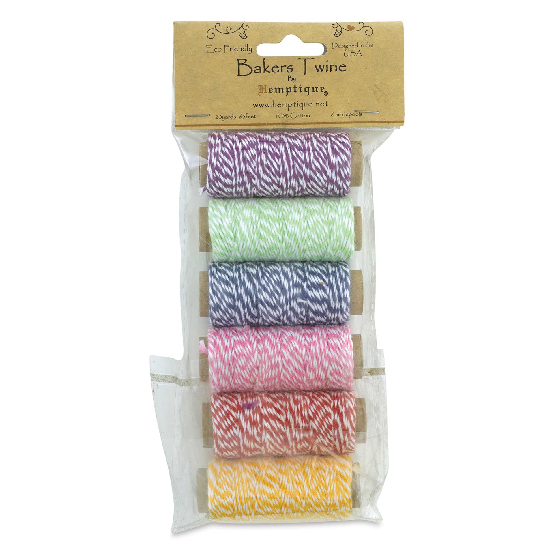 Hemptique Bakers Twine - Rainbow, Pkg of 6 , front of the packaging