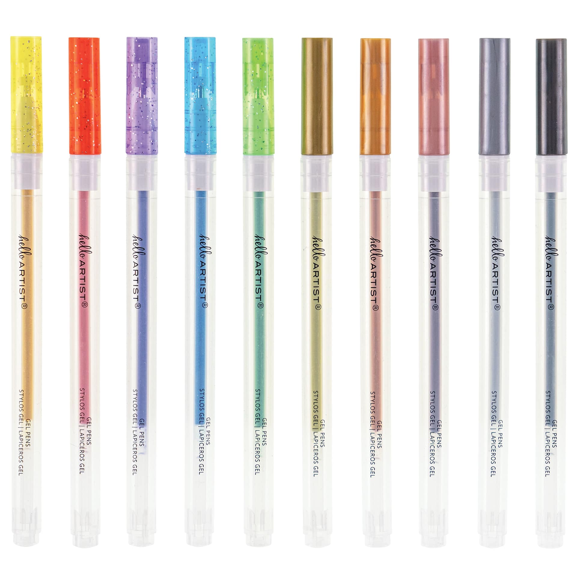Hello Artist! Glitter Pens - Set of 10 with pen caps on