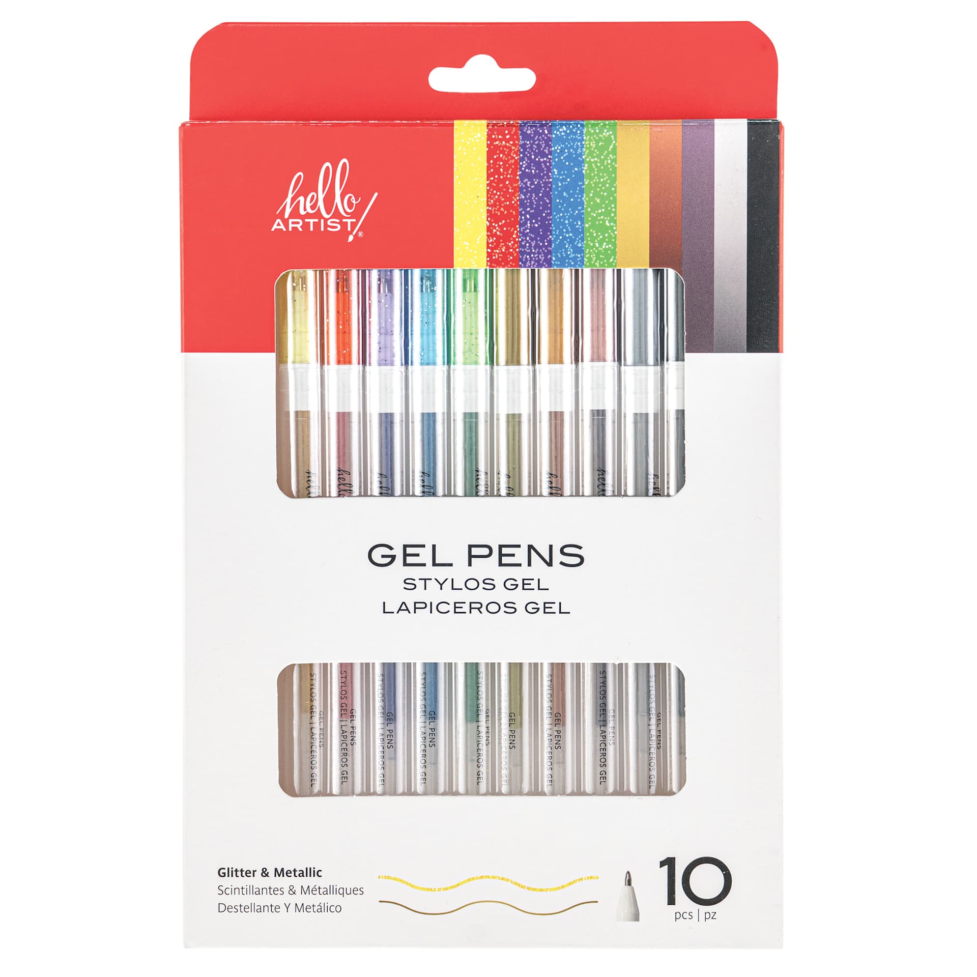Hello Artist! Glitter Pens - Set of 10, front of packaging