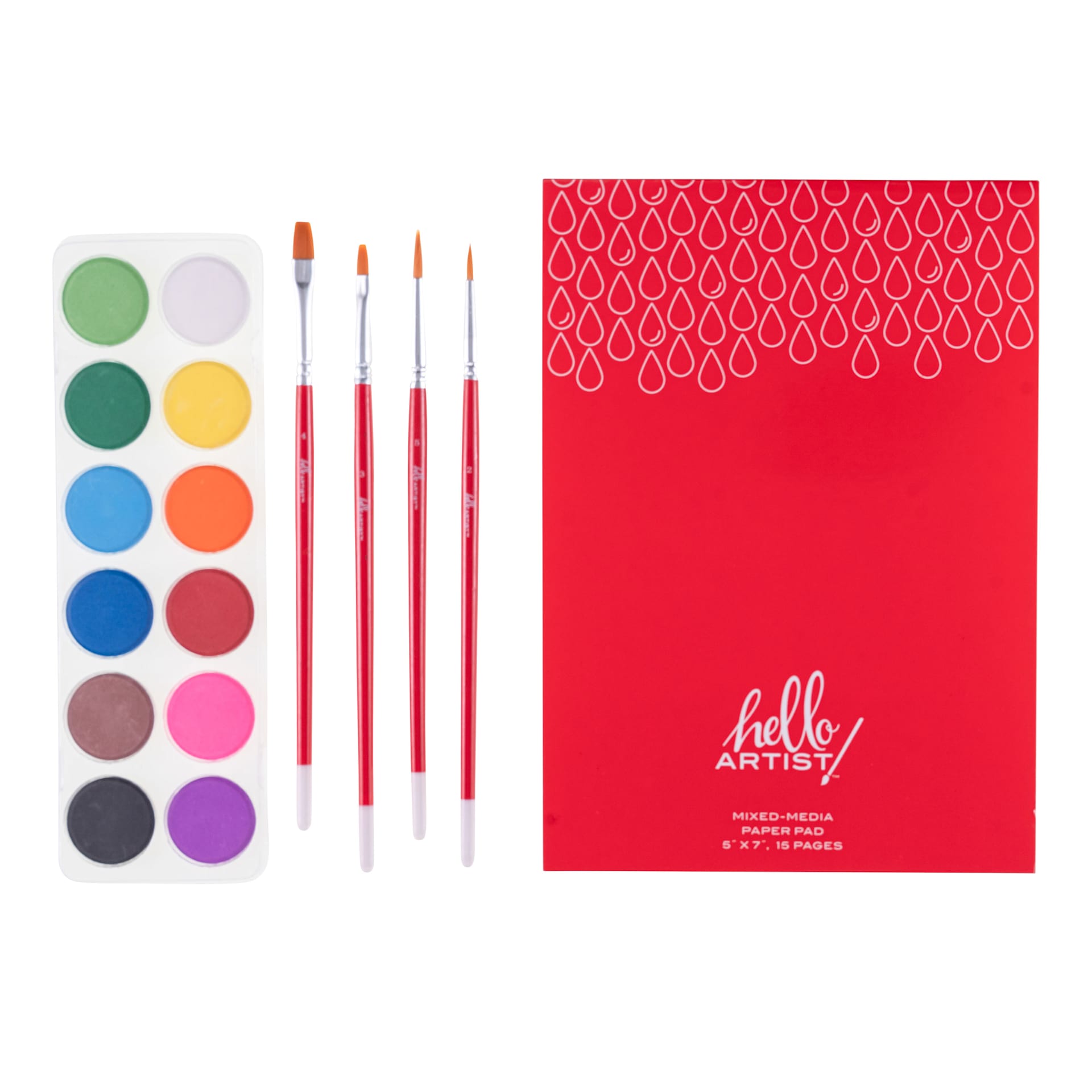 Hello Artist Watercolor Cakes with Brush, Set of 17