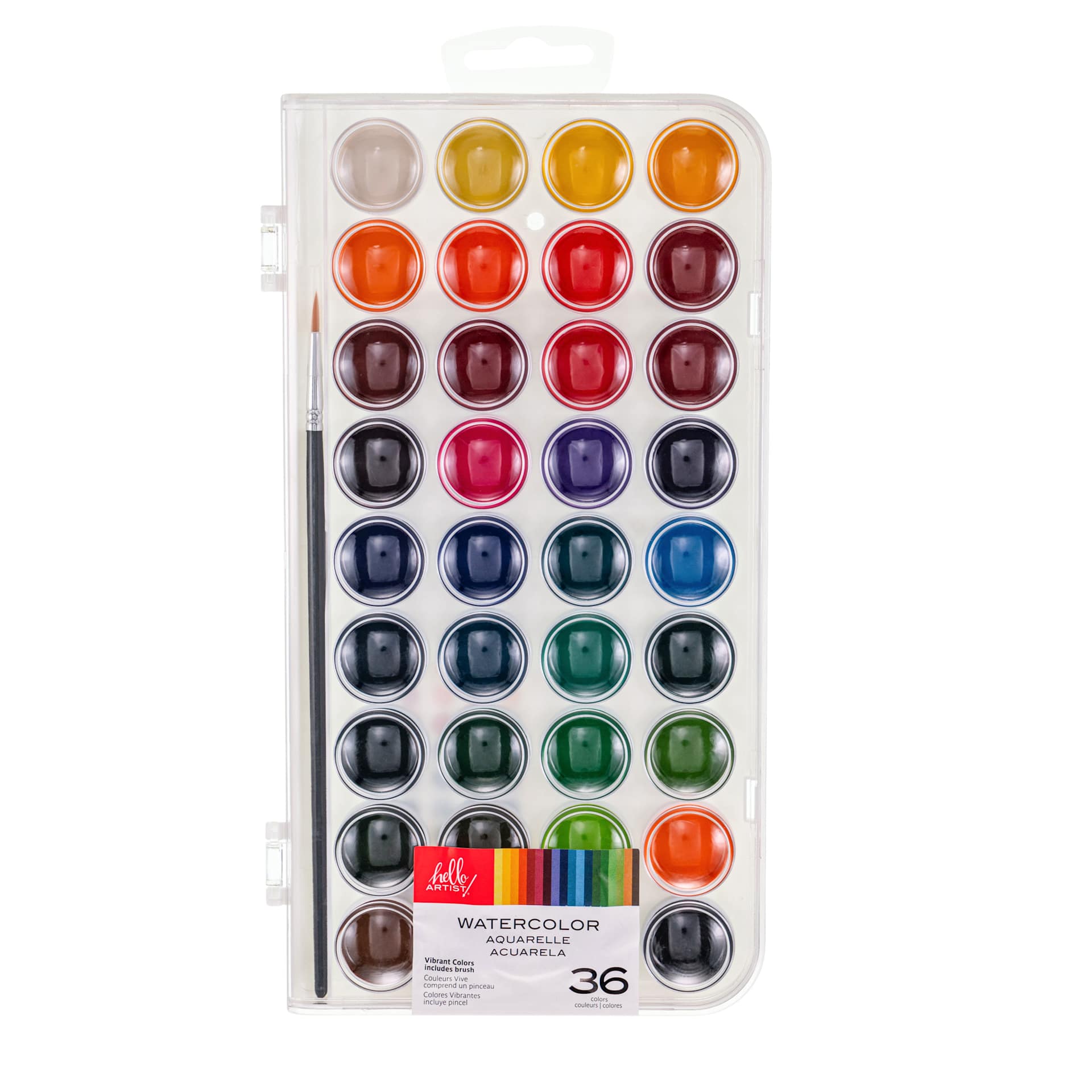 Hello Artist Watercolor Cakes with Brush, Set of 36