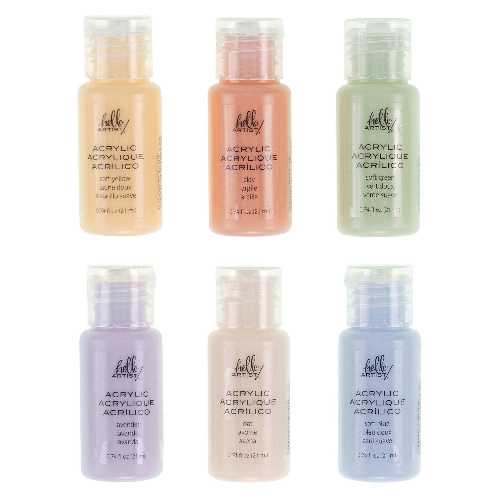 Hello Artist Acrylic Paint Sets - Set of 6, Pastel Colors, contents