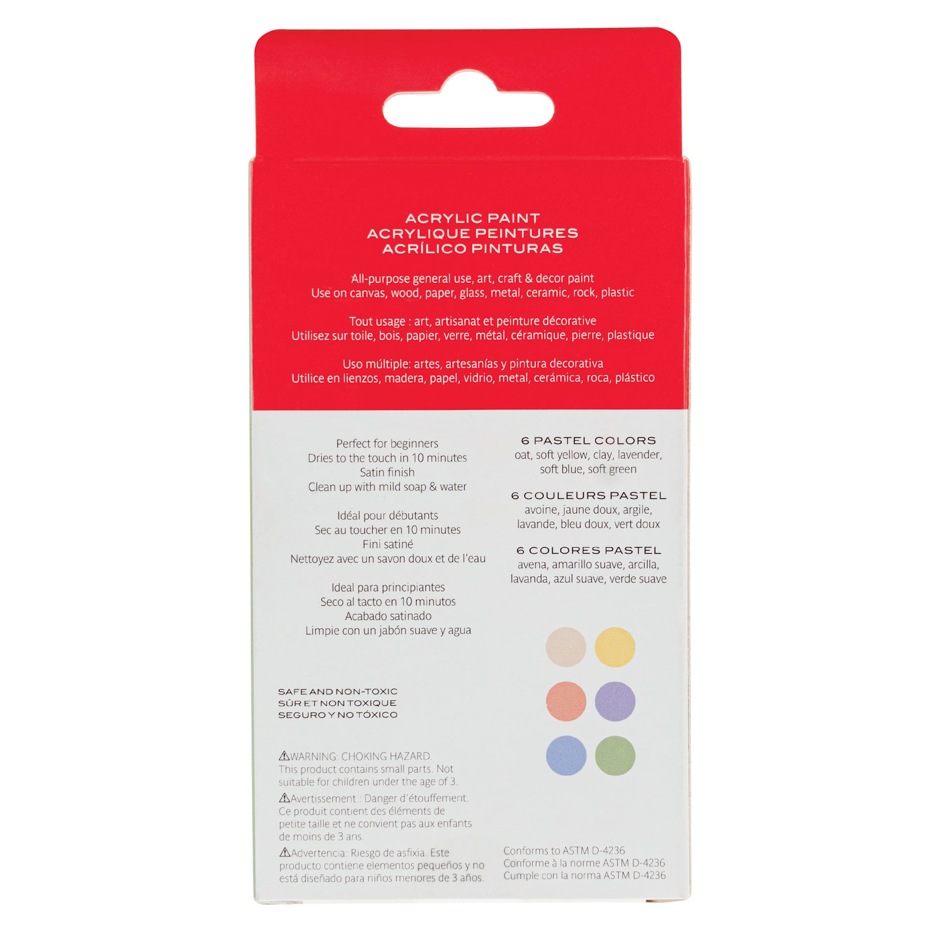 Hello Artist Acrylic Paint Sets - Set of 6, Pastel Colors, back of packaging