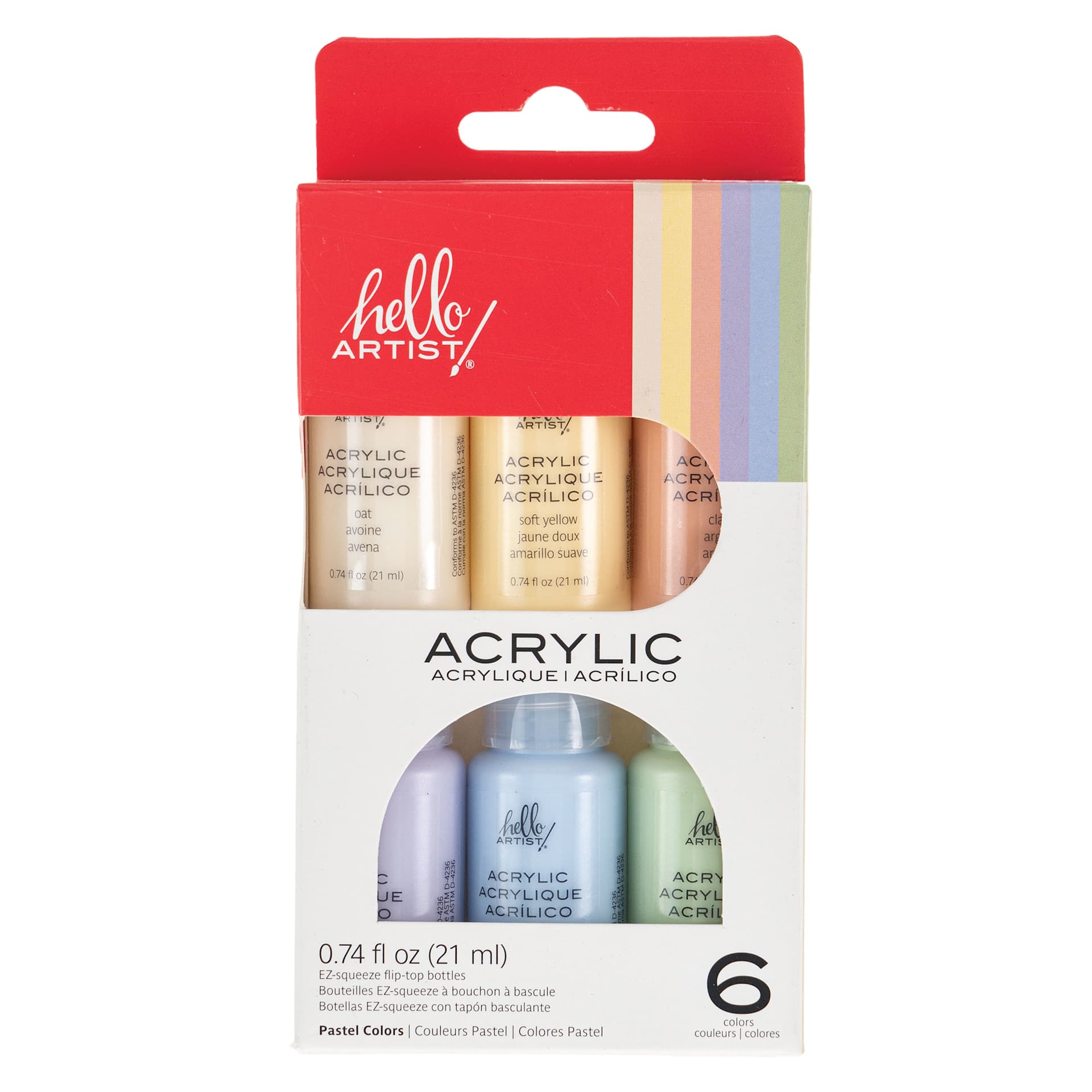 Hello Artist Acrylic Paint Sets - Set of 6, Pastel Colors, front of packaging