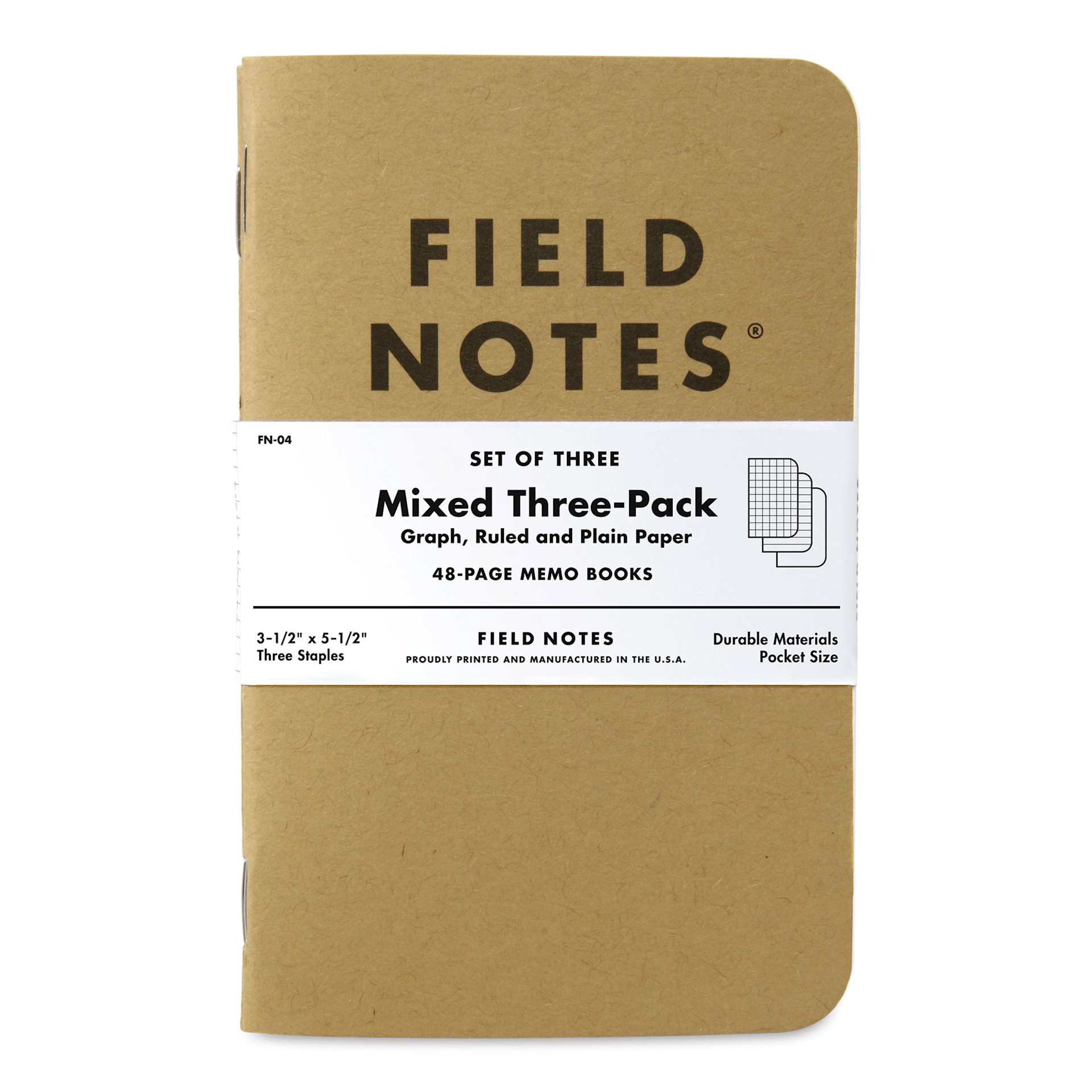 Field Notes Original Kraft 3-Pack Notebooks - Mixed, 3-1/2" x 5-1/2", 48 Pages, front cover