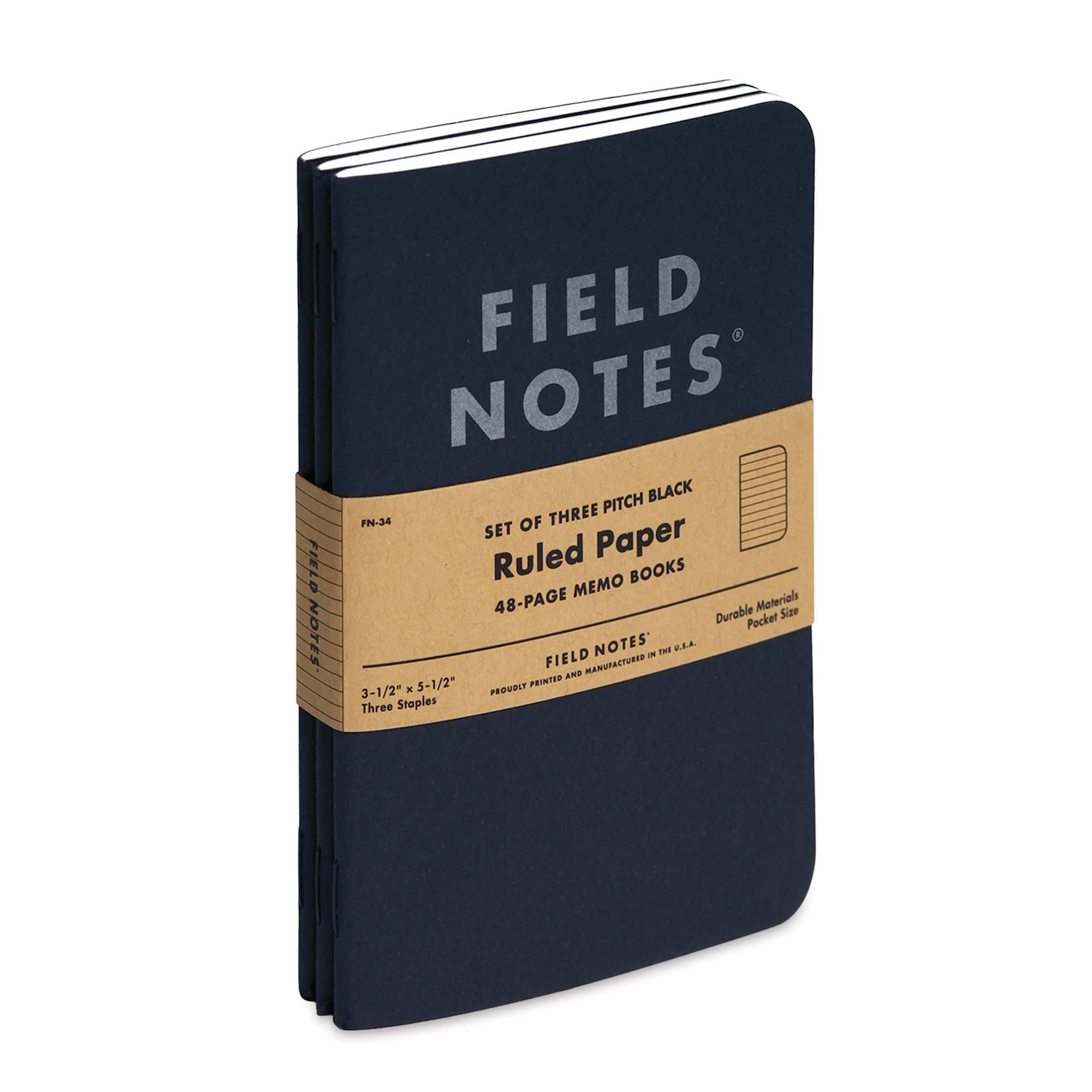 Field Notes Pitch Black 3-Pack Notebooks - Ruled, 3-1/2" x 5-1/2", 48 Pages