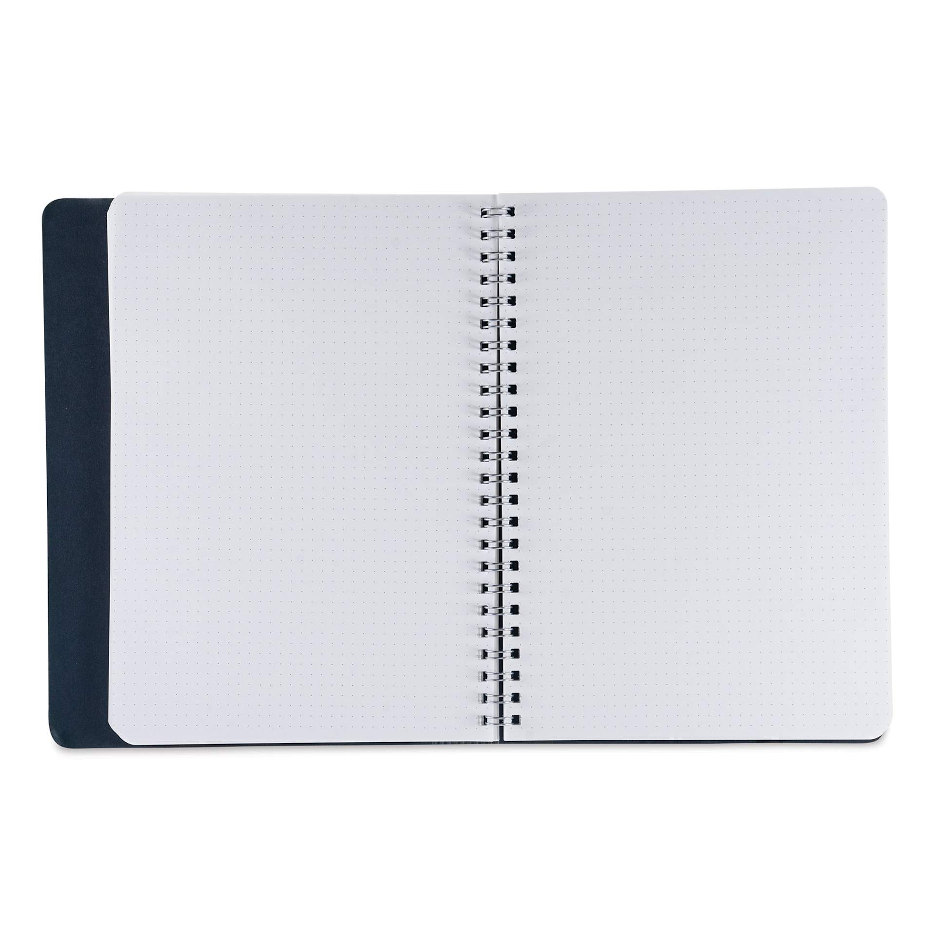 Fabriano Ecoqua Plus Hidden Spiral-Bound Notebook - Black, 8-1/4" x 5-4/5". Dot Grid, open