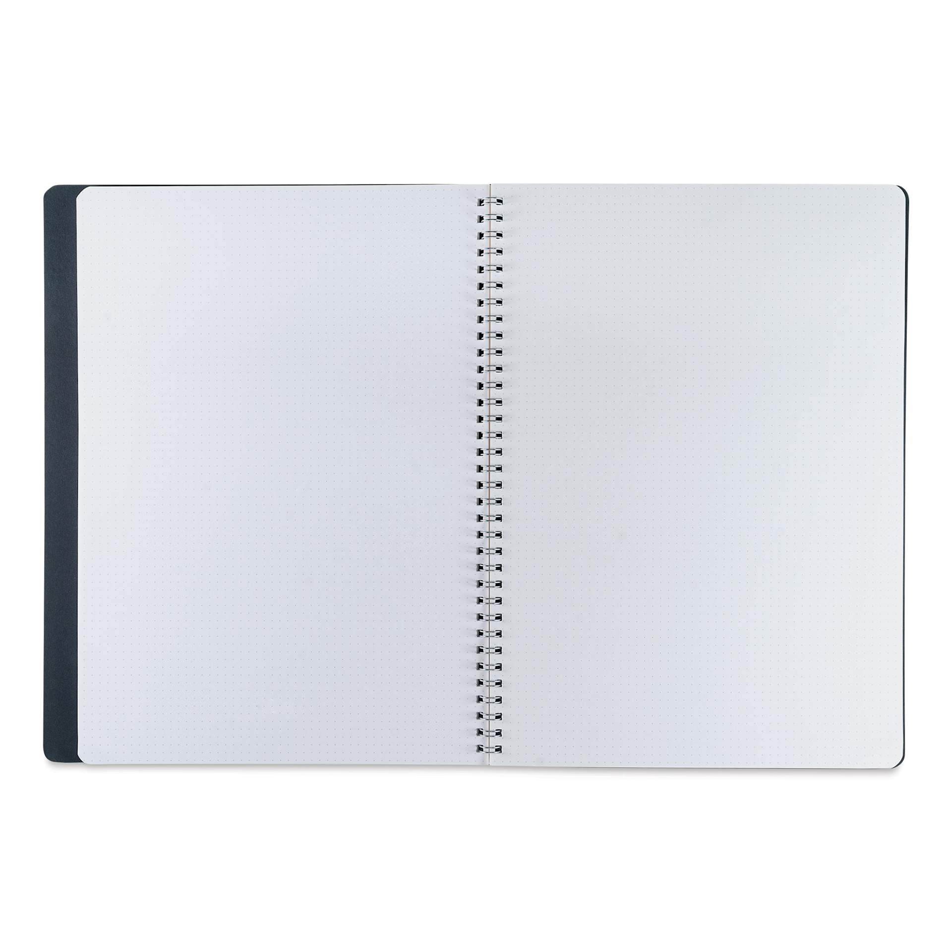 Fabriano Ecoqua Plus Hidden Spiral-Bound Notebook - Black, 11-7/10" x 8-1/4", Dot Grid, open