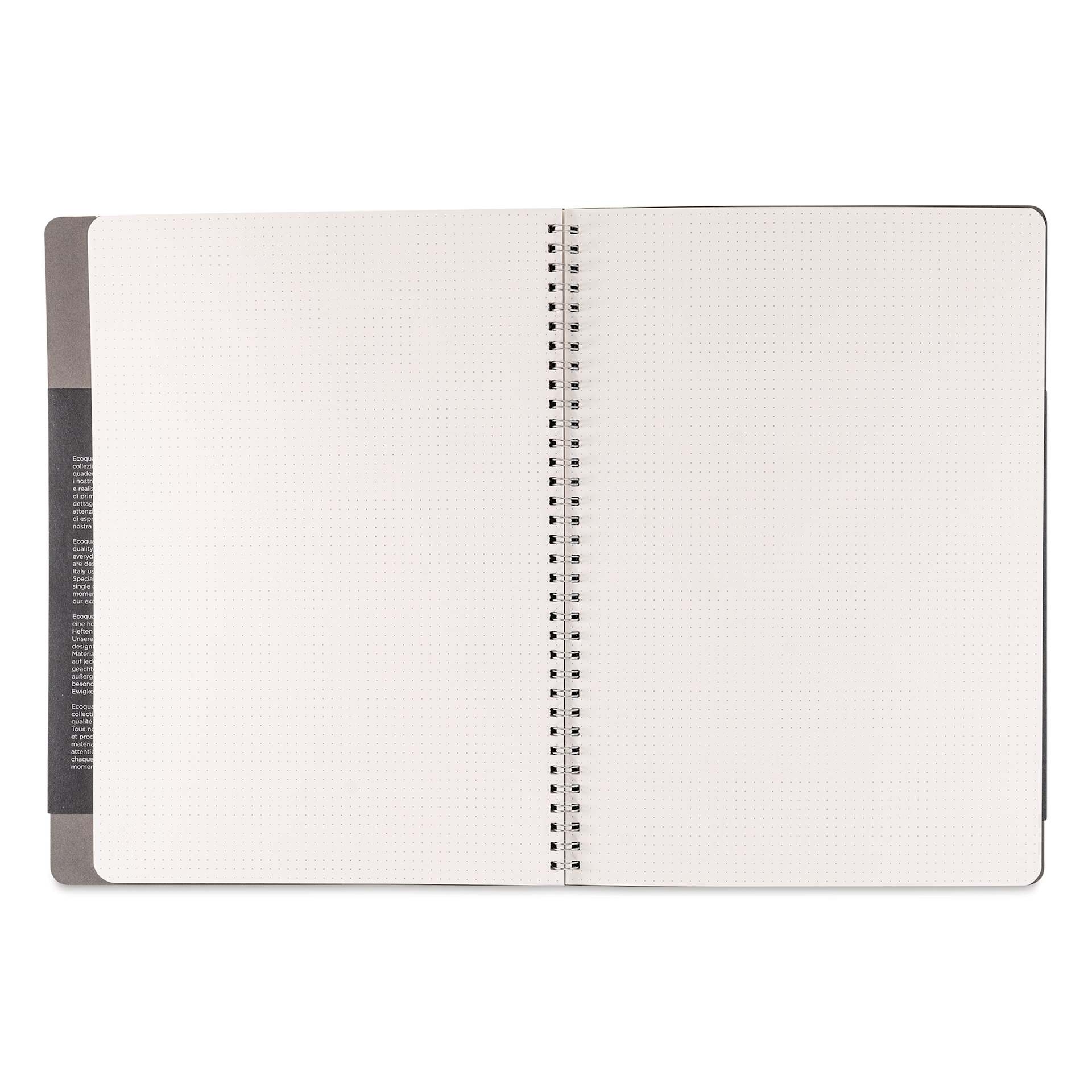 Fabriano Ecoqua Plus Hidden Spiral-Bound Notebook - Grey, 11-7/10" x 8-1/4", Dot Grid, open