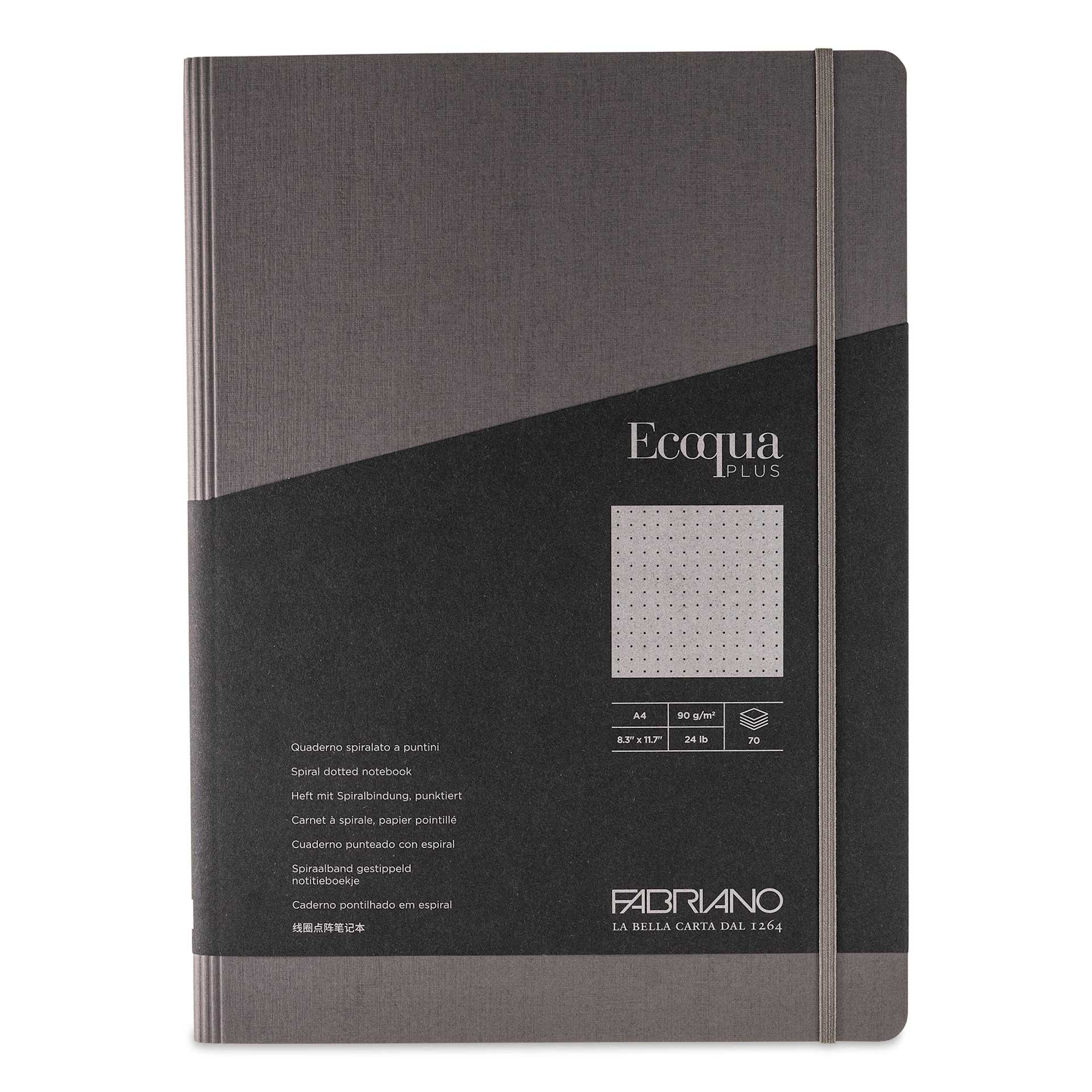 Fabriano Ecoqua Plus Hidden Spiral-Bound Notebook - Grey, 11-7/10" x 8-1/4", Dot Grid, front cover