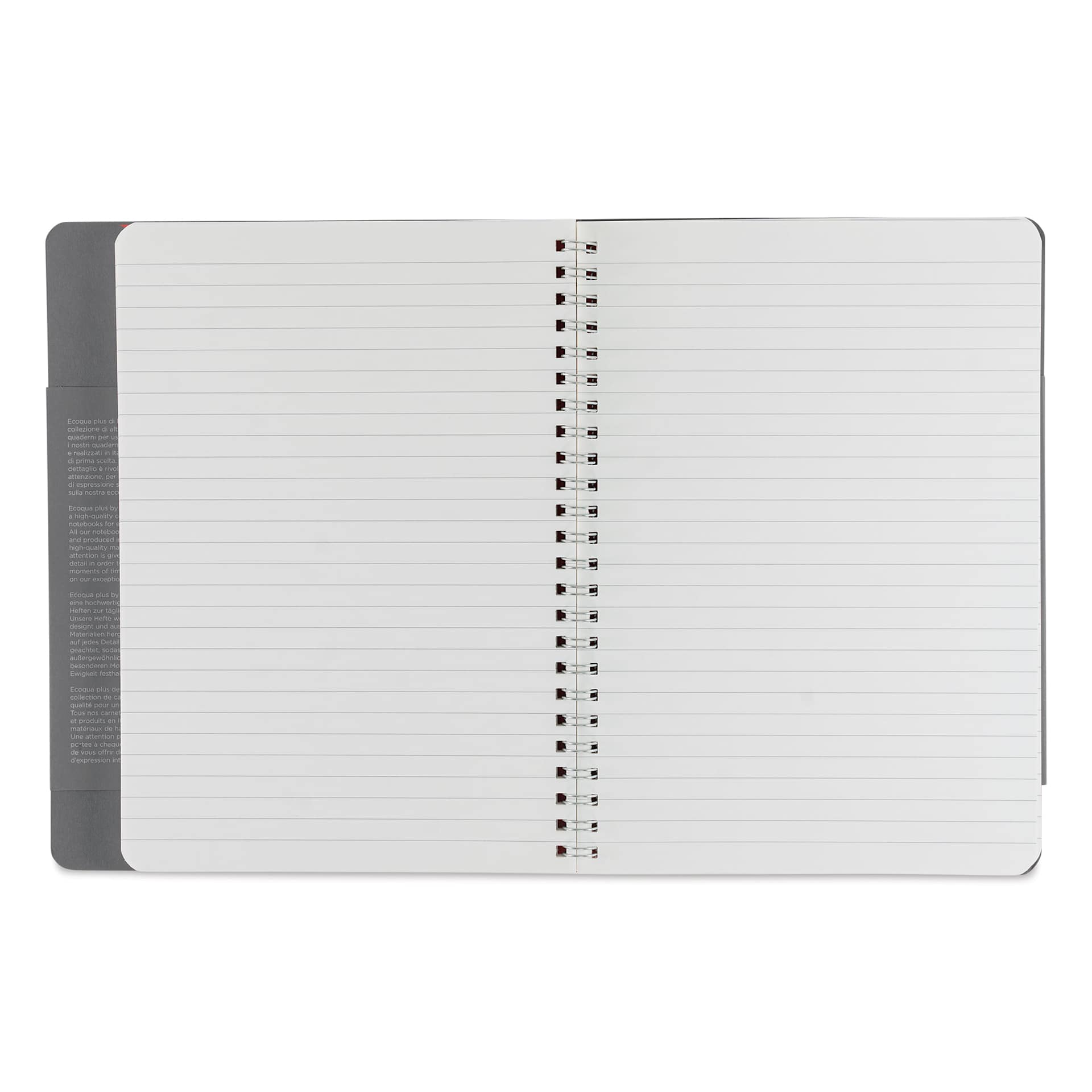 Fabriano Ecoqua Plus Hidden Spiral-Bound Notebook - Grey, 8-1/4" x 5-4/5", Ruled, open