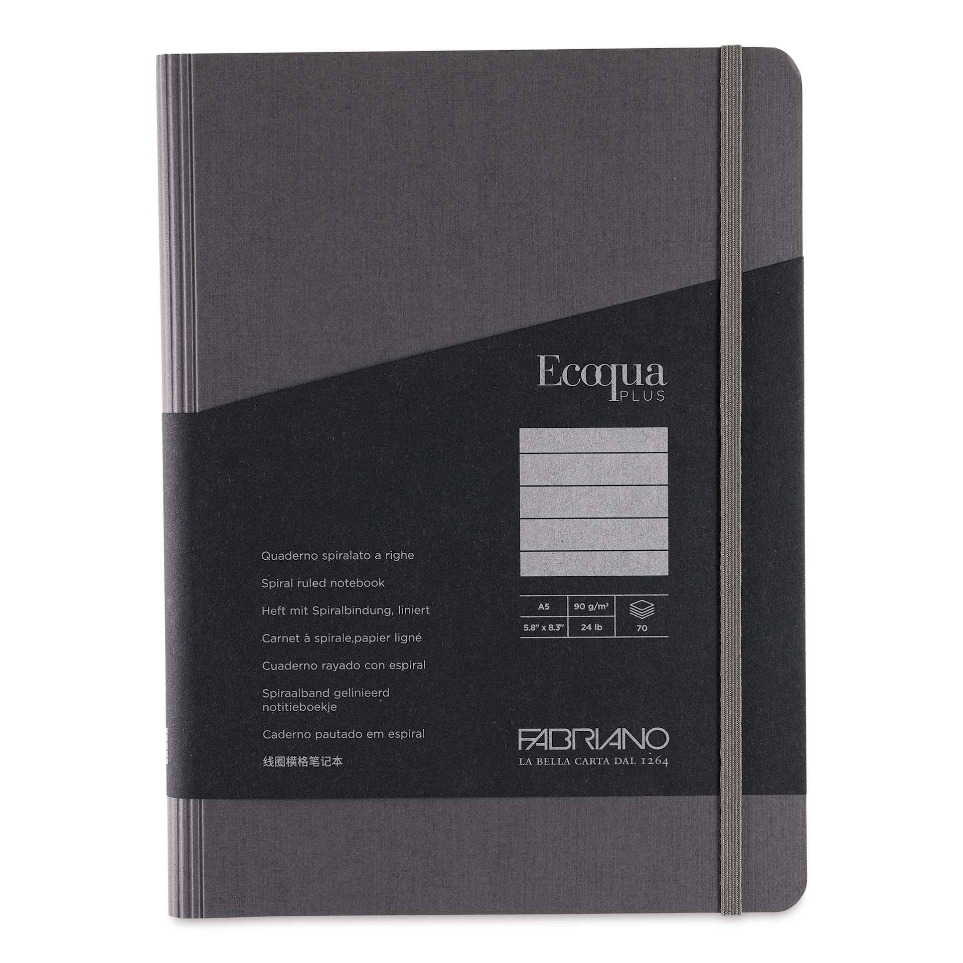Fabriano Ecoqua Plus Hidden Spiral-Bound Notebook - Grey, 8-1/4" x 5-4/5", Ruled, front cover