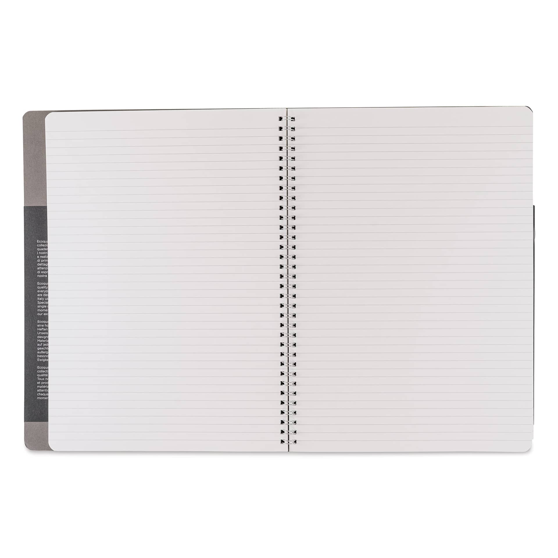 Fabriano Ecoqua Plus Hidden Spiral-Bound Notebook - Grey, 11-7/10" x 8-1/4". Ruled, open