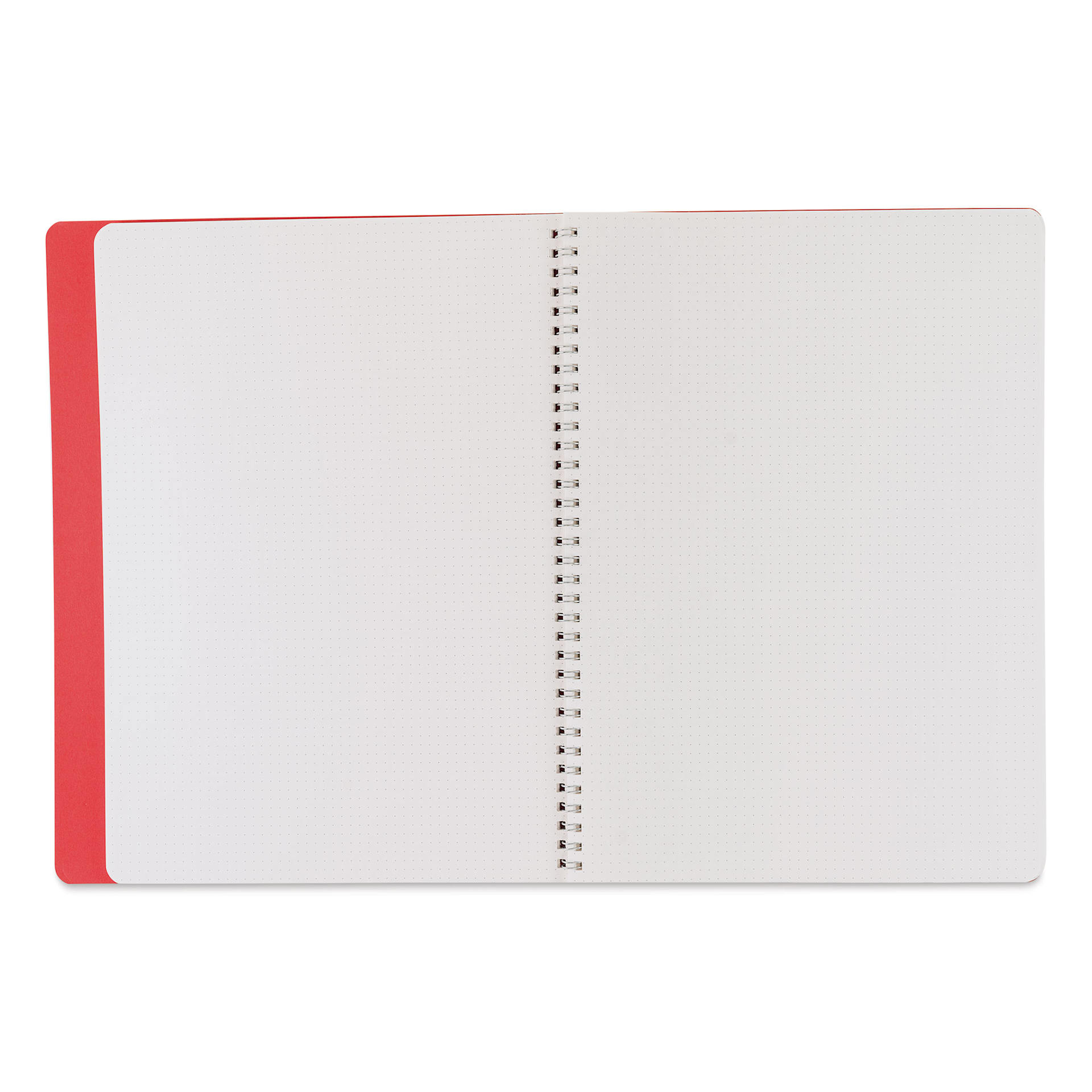Fabriano Ecoqua Plus Hidden Spiral-Bound Notebook - Red, 11-7/10" x 8-1/4", Dot Grid, open