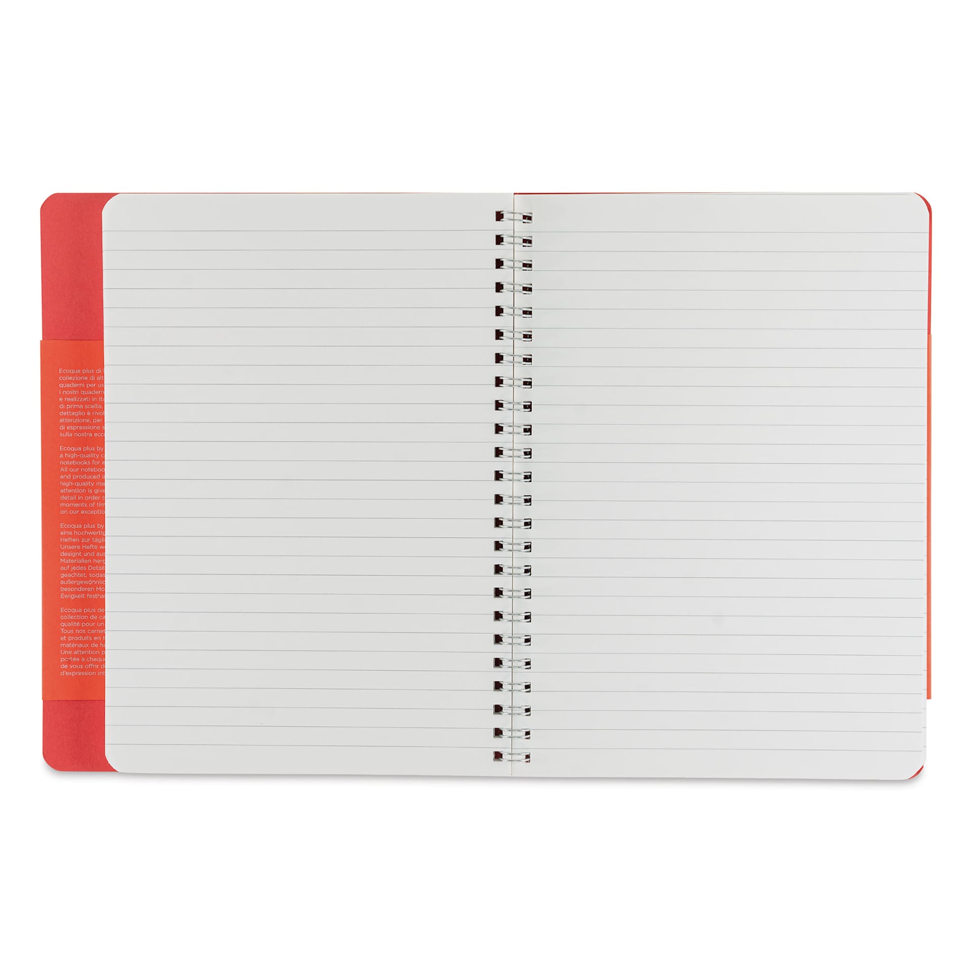 Fabriano Ecoqua Plus Hidden Spiral-Bound Notebook - Red, 8-1/4" x 5-4/5", Ruled, open